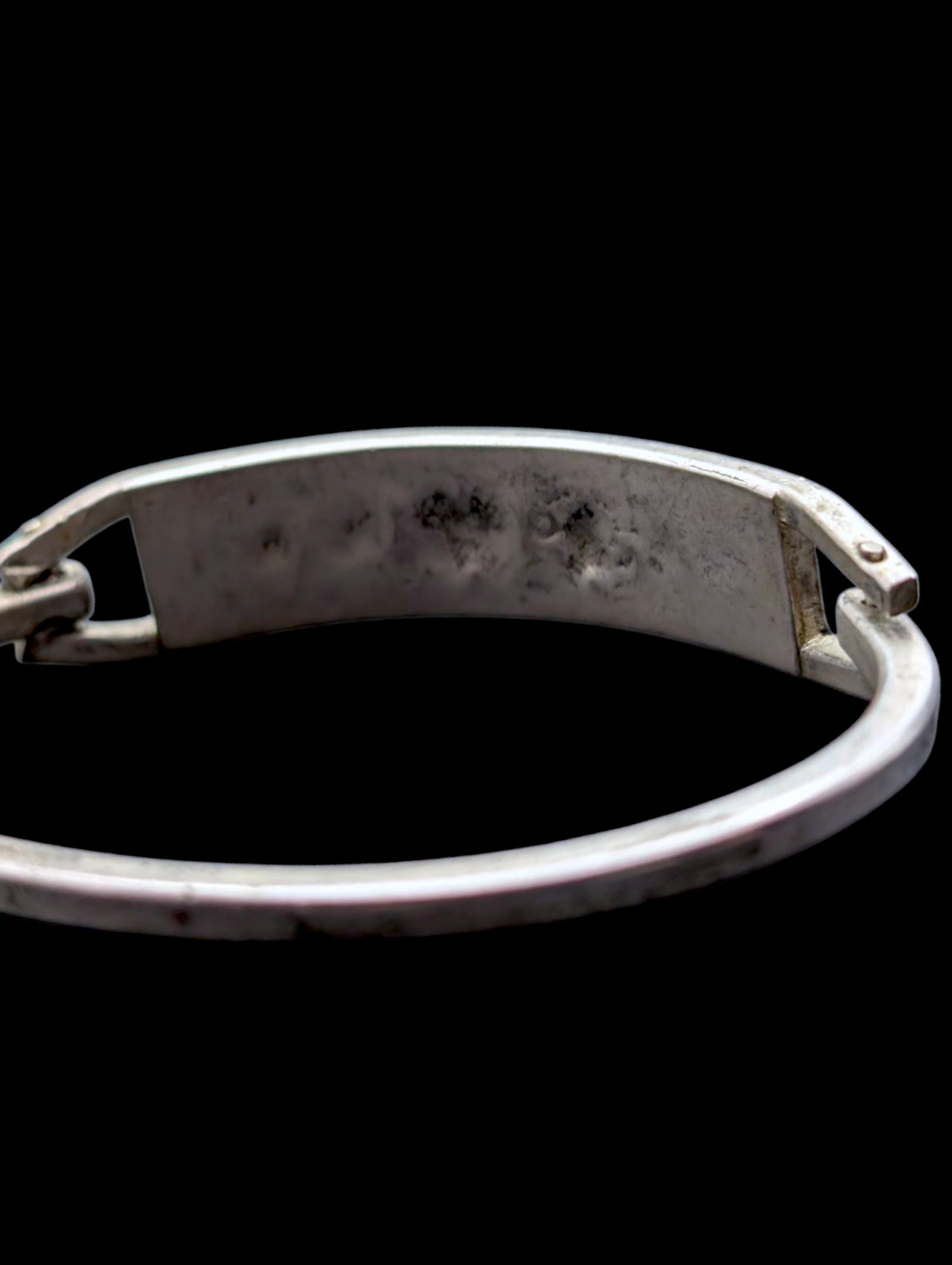 Vintage Black Onyx Enamel Taxco Solid Sterling Silver Hinge Bracelet