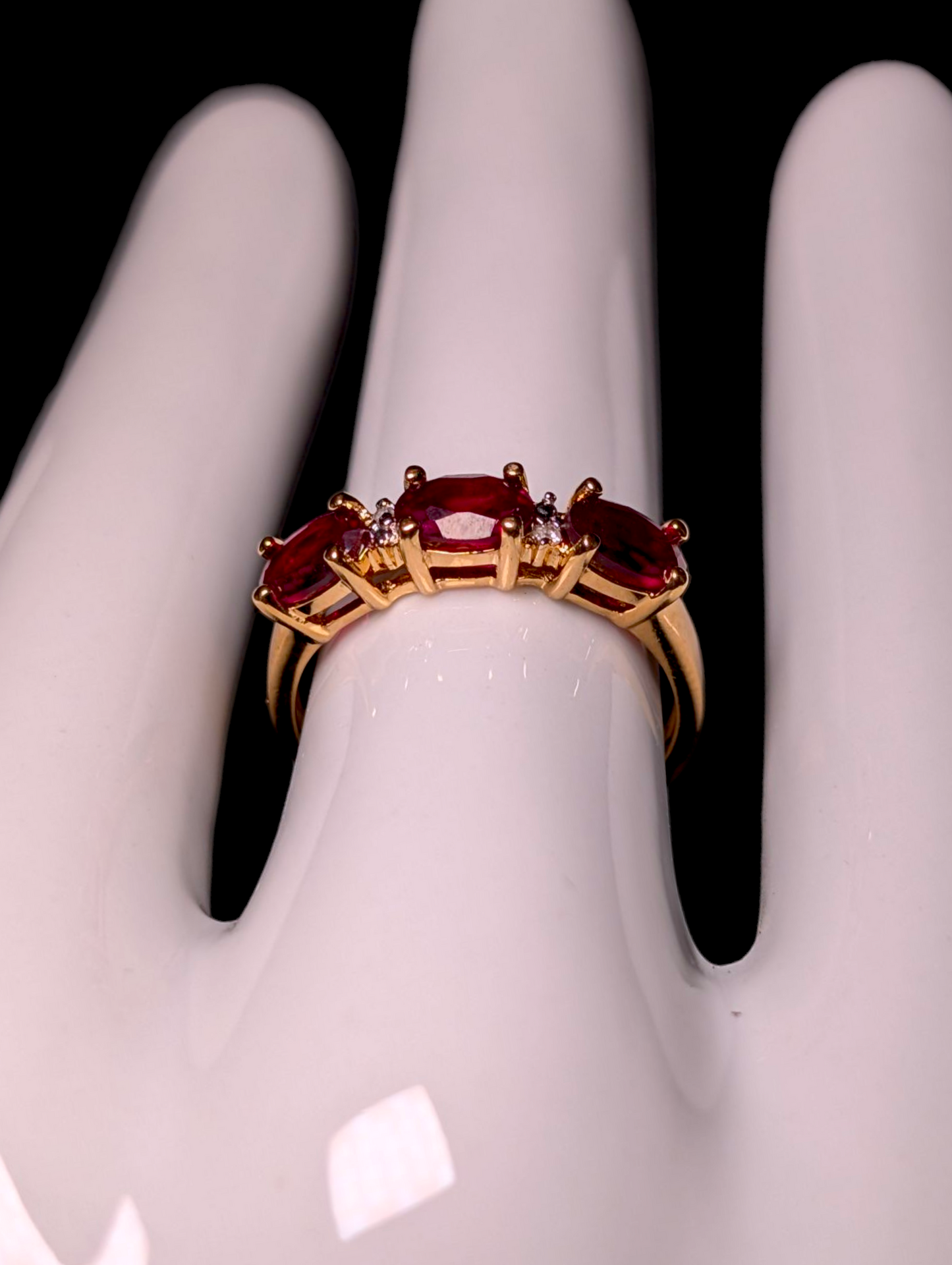 Vintage Oval Cut Genuine Red Ruby and Diamond 18k Yellow Gold Vermeil Ring