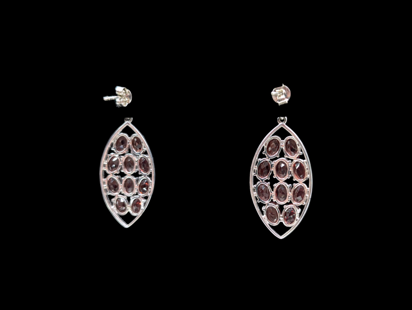 Vintage 13+ Carat Cluster Dangle Genuine Garnet Sterling Silver Earrings