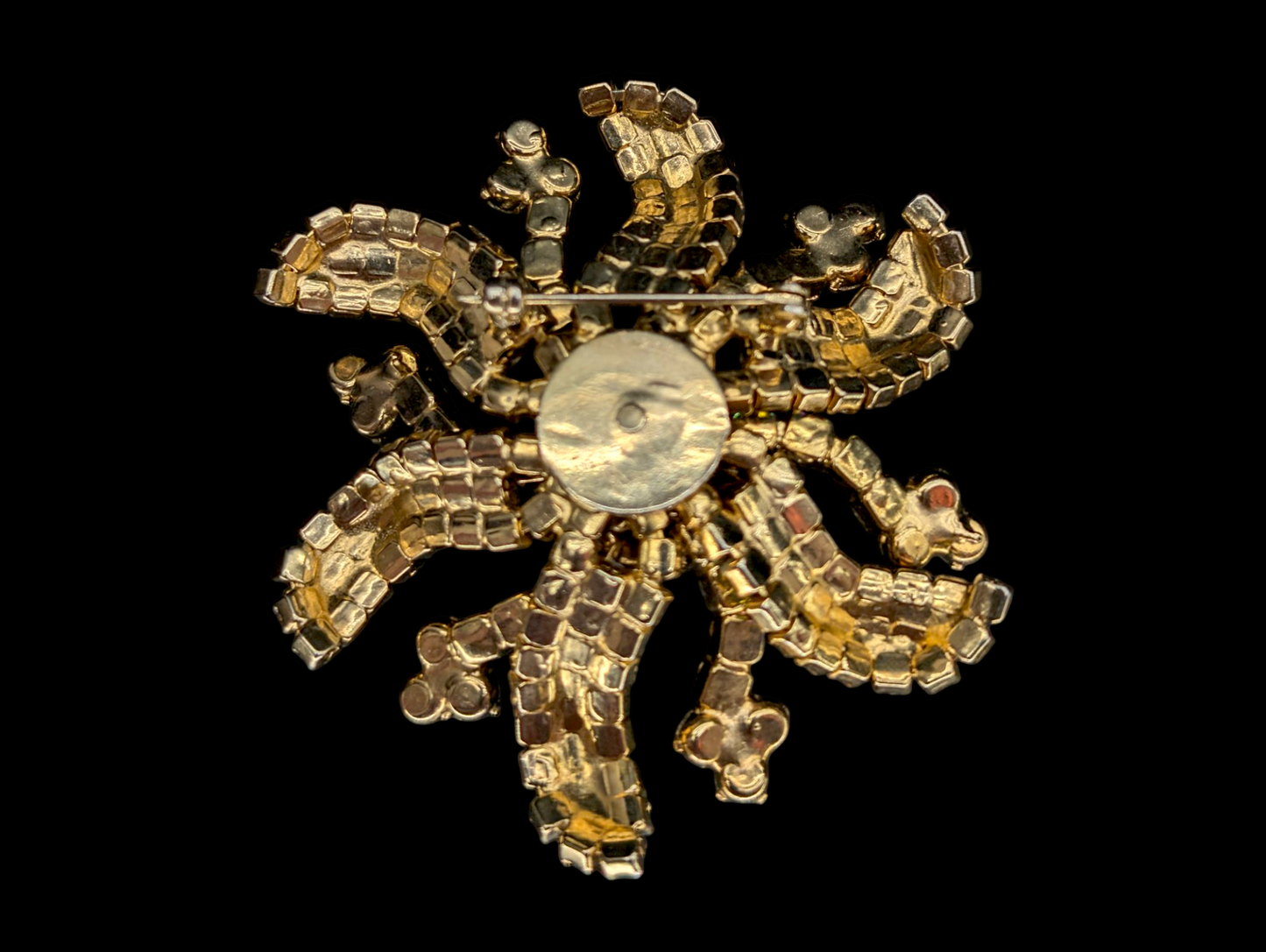 1950s - 1960s Large Iridescent Layered Seafoam Blue Green Aurora Borealis Rhinestone Crystal Flower Brooch Pin