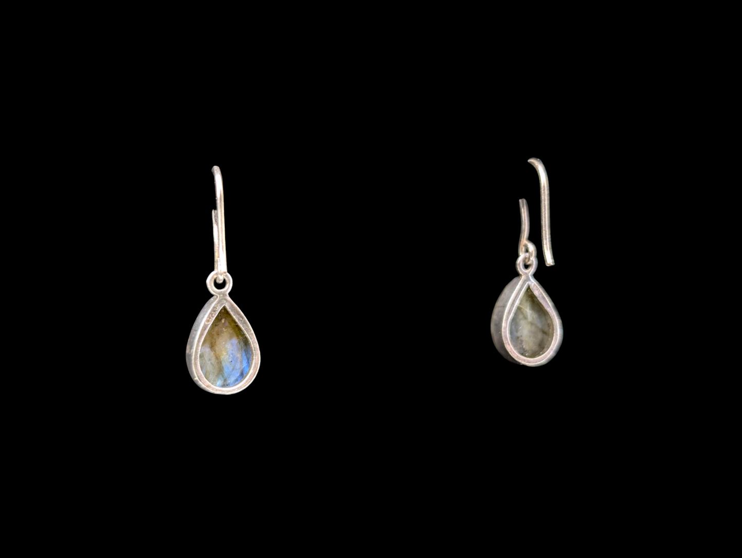 Vintage Genuine Labradorite Teardrop Sterling Silver Dangle Earrings