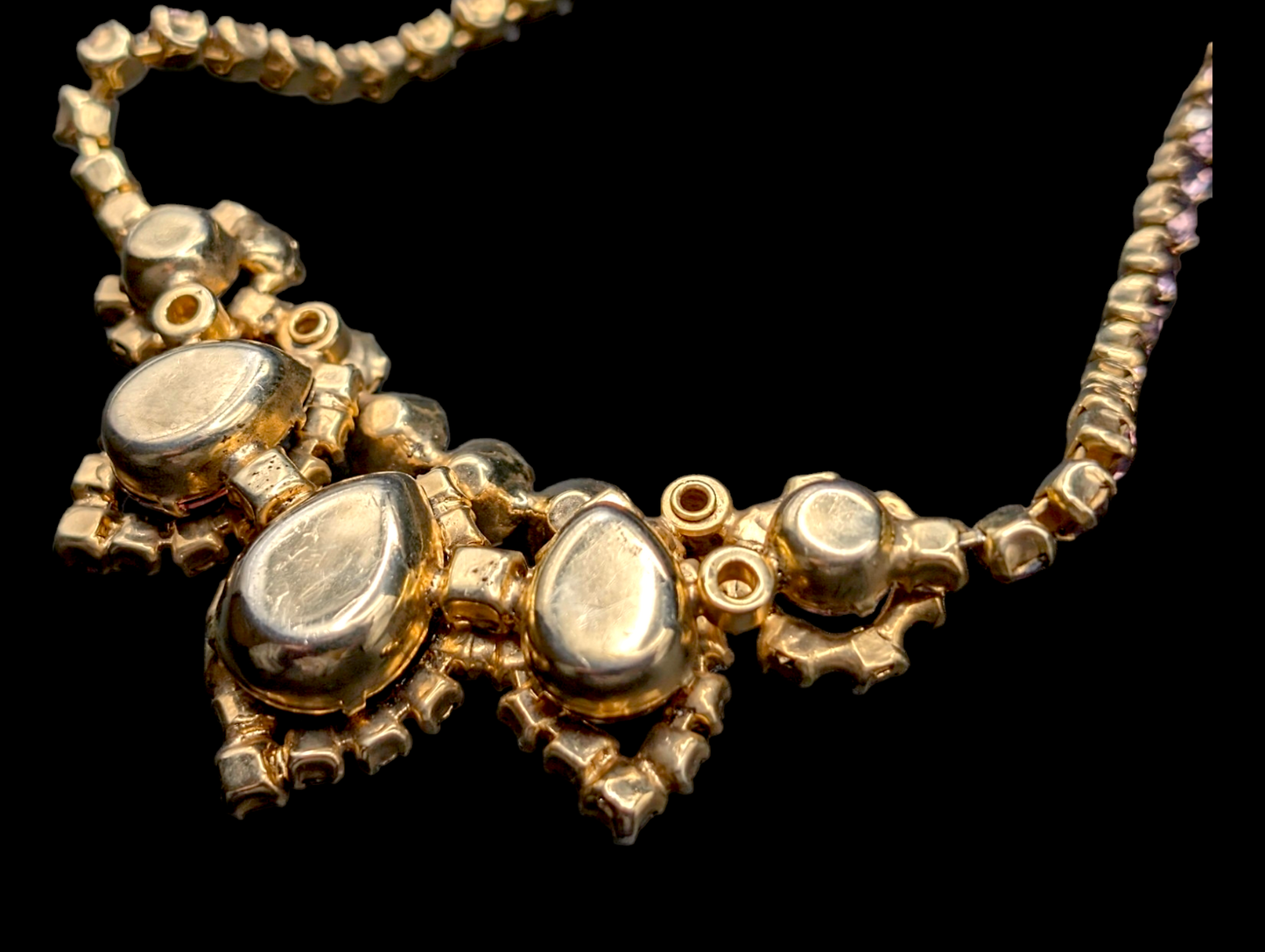 1950s Rare Austrian Purple and Pink Crystal Rhinestone Necklace and Earrings Set