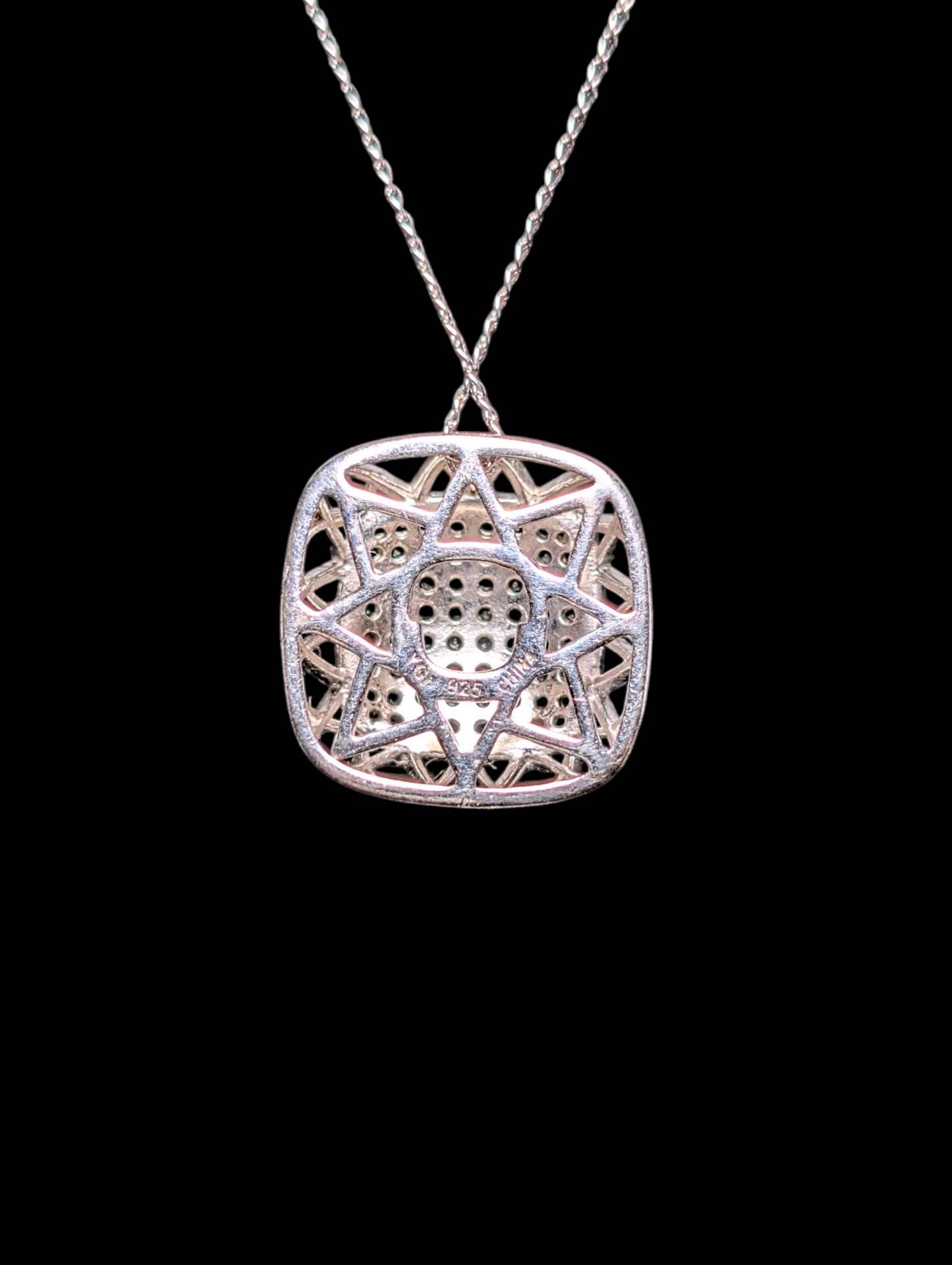 Vintage Cushion Cluster Genuine Black Onyx Sterling Silver Pendant