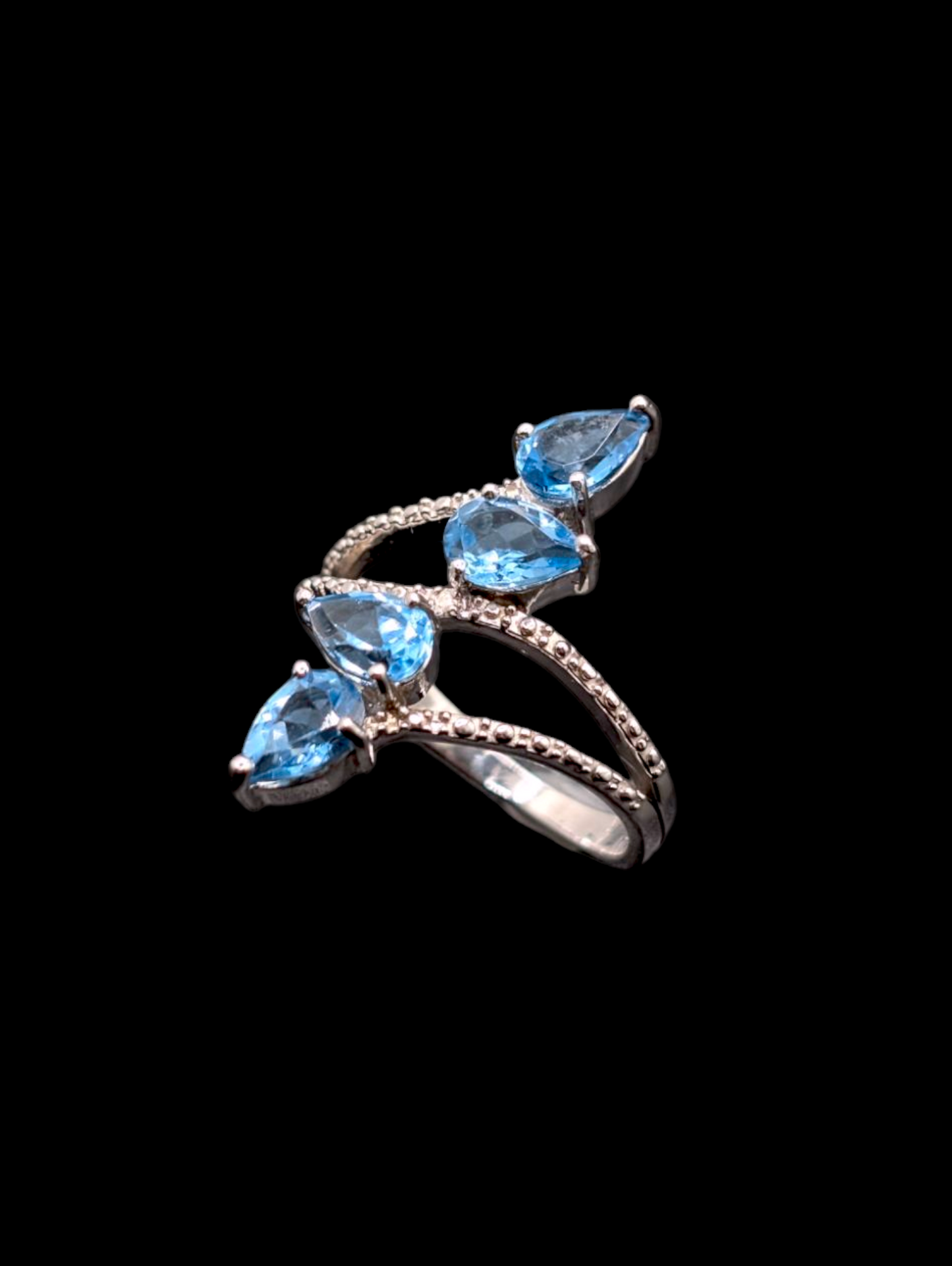Vintage 2.6 Carat Pear Cut Genuine Swiss Topaz Wrap Sterling Silver Ring