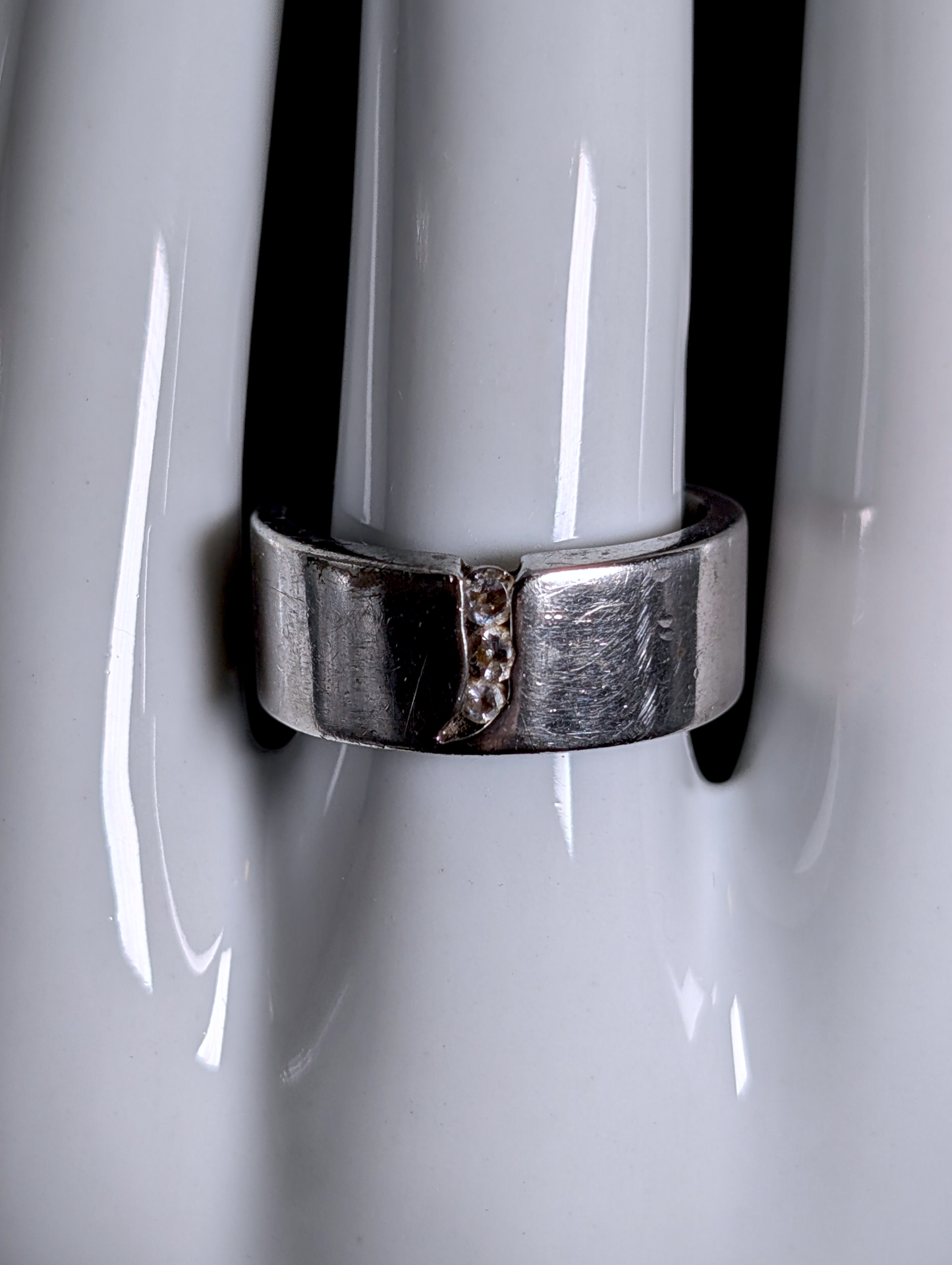 Vintage Simulated Diamond Thick 8mm Band Sterling Silver Ring