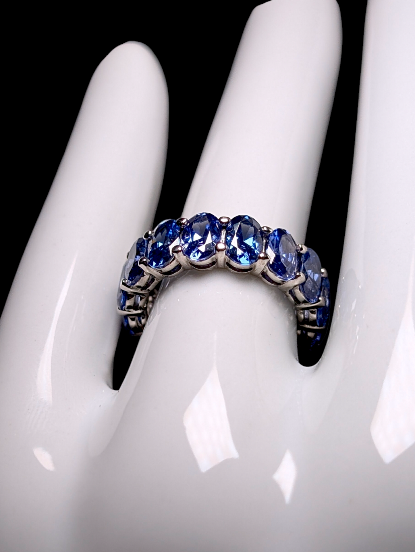 Vintage Full Eternity Band Oval Cut Earth Mined Genuine Tanzanite in Rich Violet Blue 5+ Carat Sterling Silver Ring