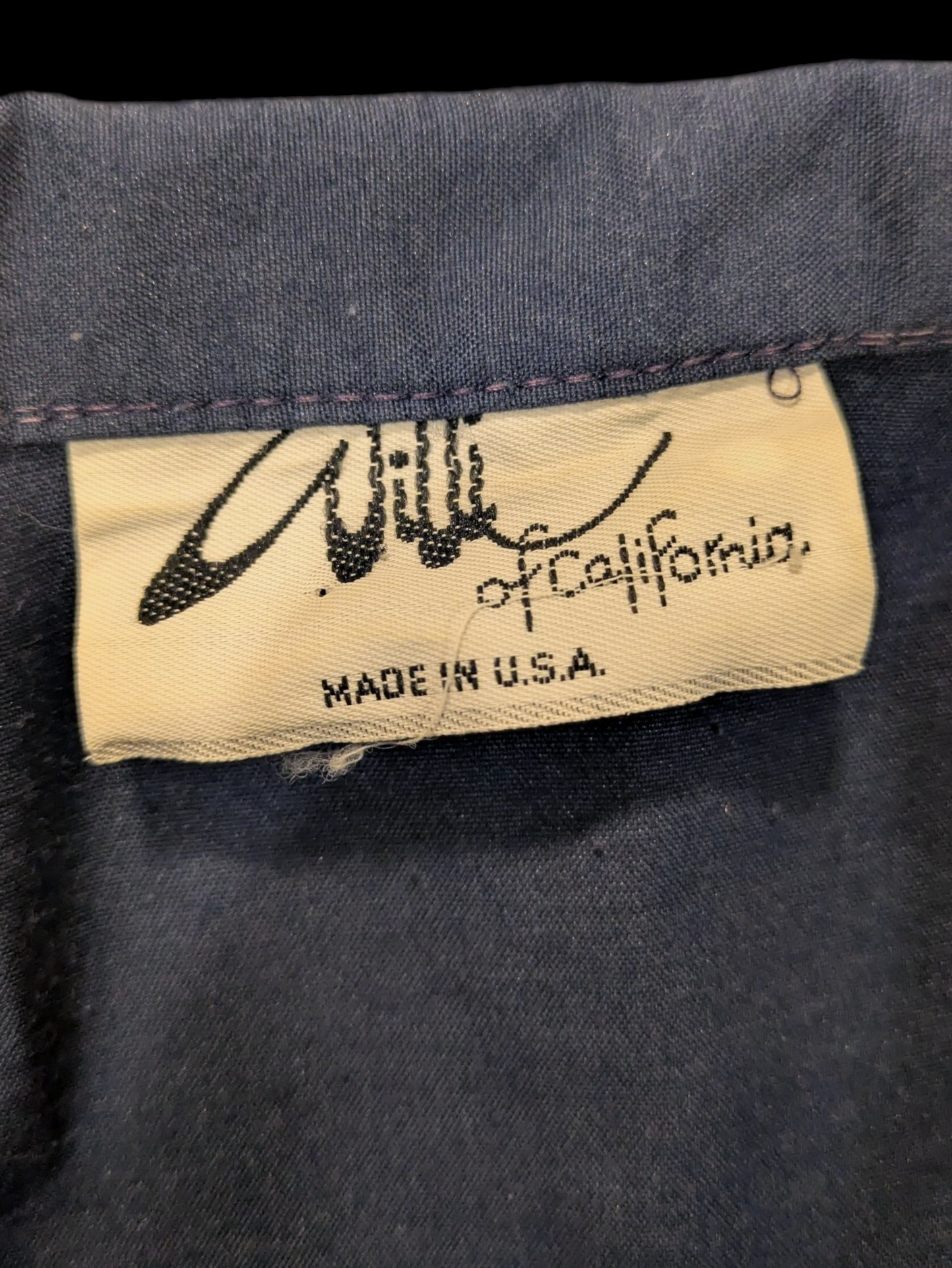 1980s Vintage Willi of California Navy and Teal Blue Elastic Waist House Dress