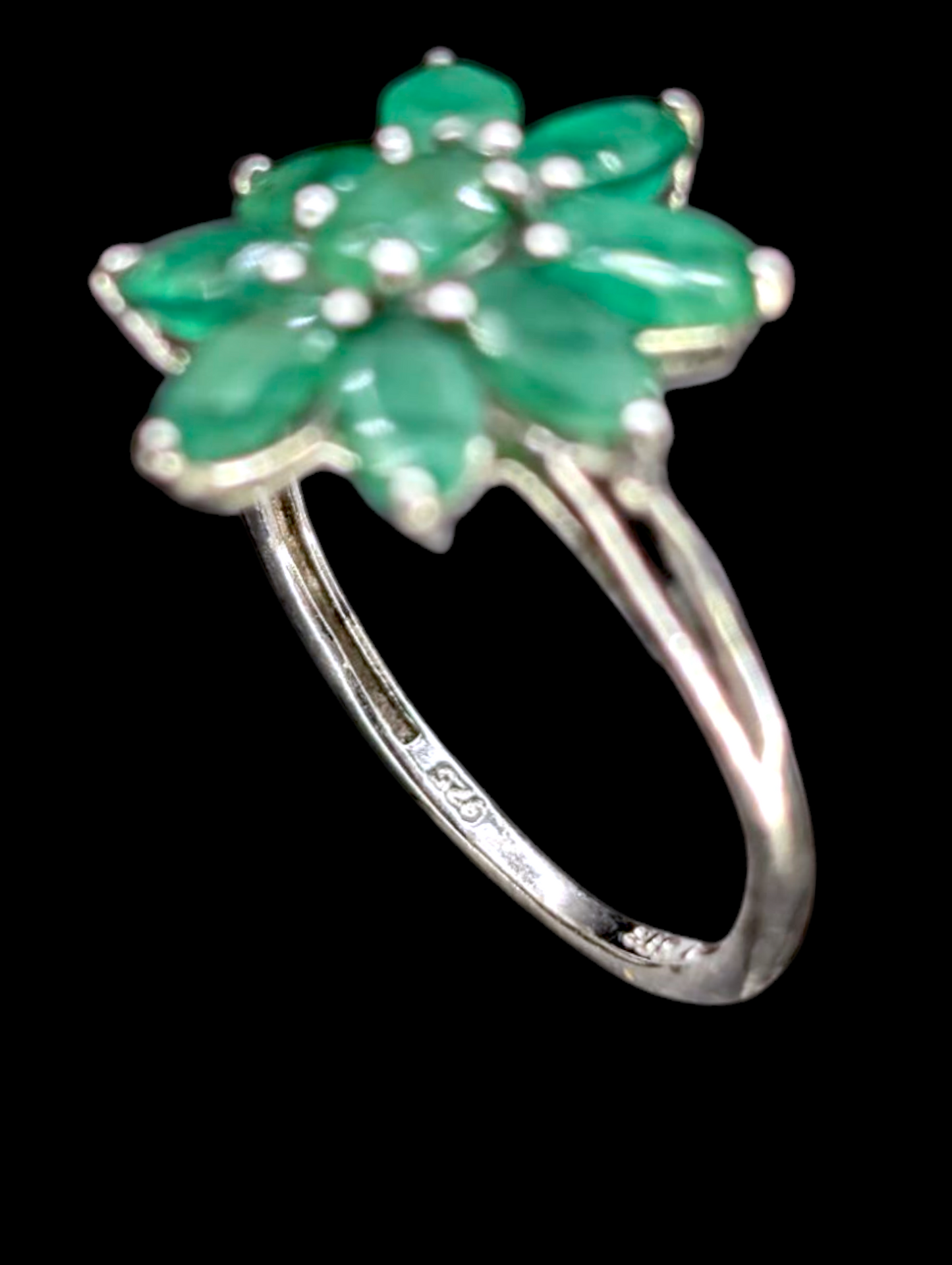 Vintage 3+ Carat Earth Mined Genuine Emerald Flower Sterling Silver Ring