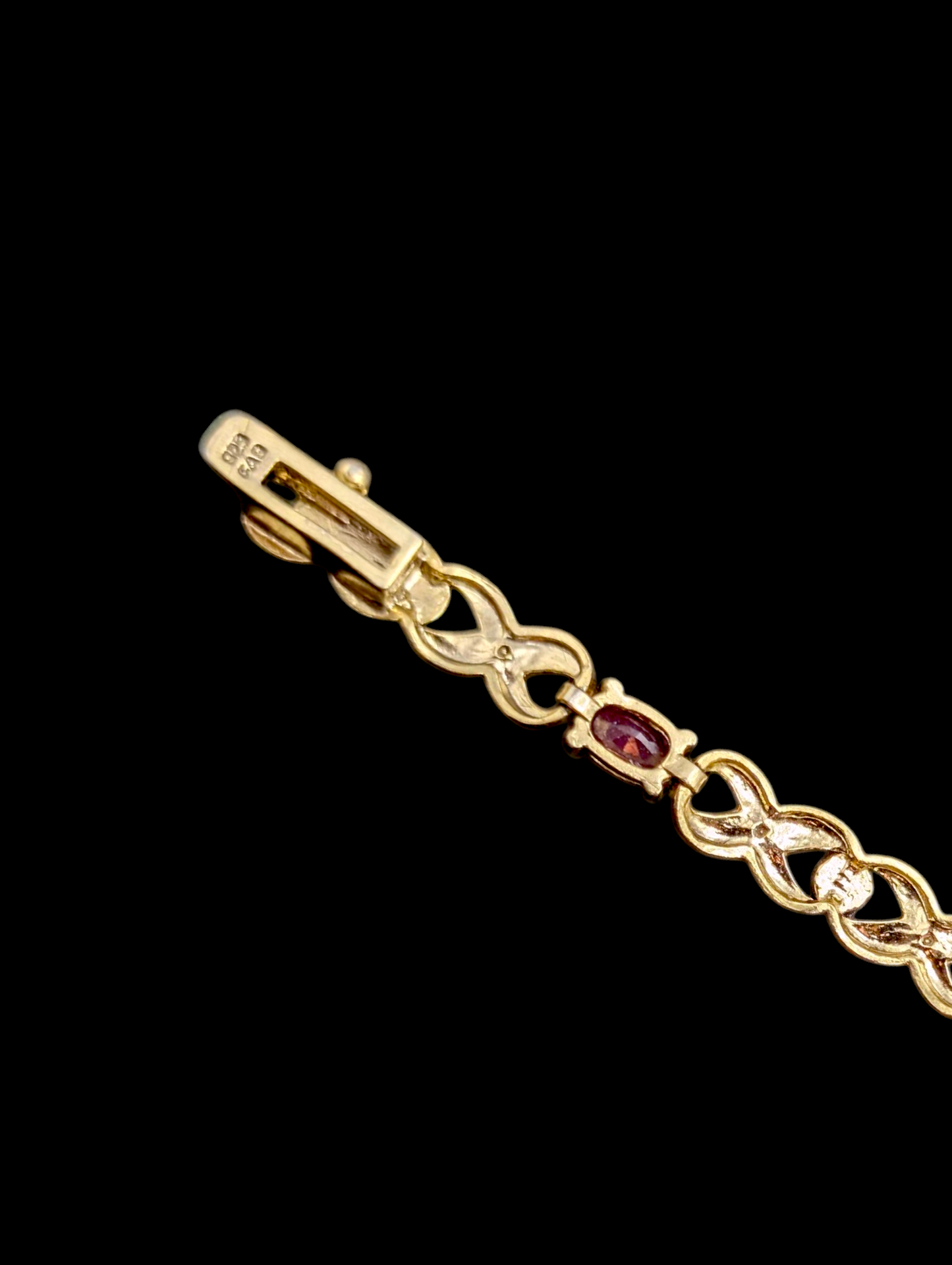 Vintage Oval Cut Earth Mined Genuine Ruby and Diamond Accent 18k Yellow Gold Vermeil Infinity Tennis Bracelet