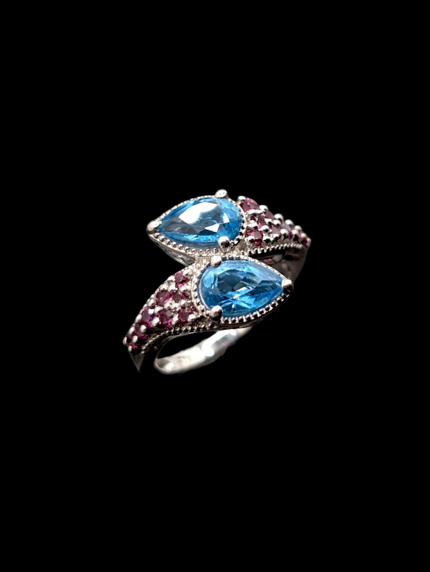 Vintage Pear Cut Genuine Swiss Topaz and Pink Tourmaline Wrap Sterling Silver Ring