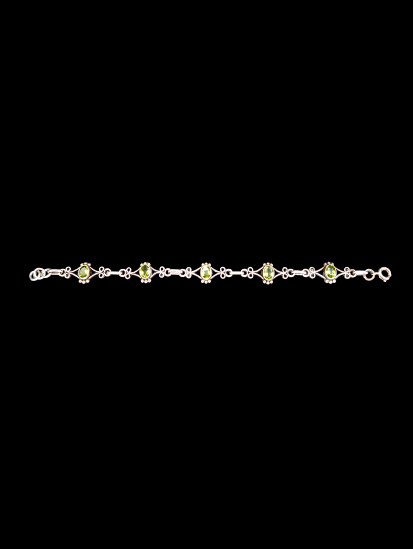 Vintage Artisan Genuine Peridot Gemstone Sterling Silver Tennis Bracelet