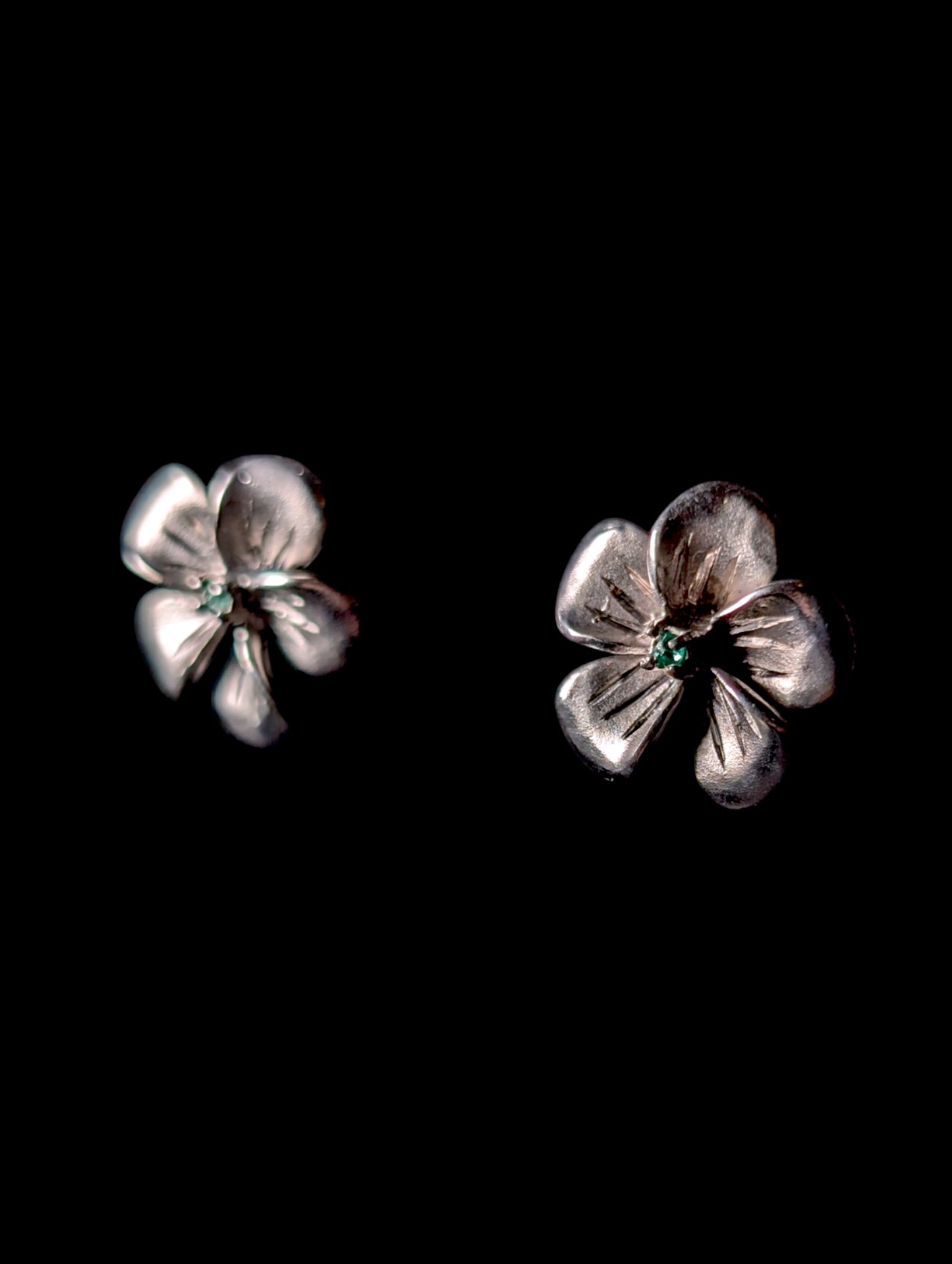 Vintage Simulated Emerald Flower Sterling Silver Earrings