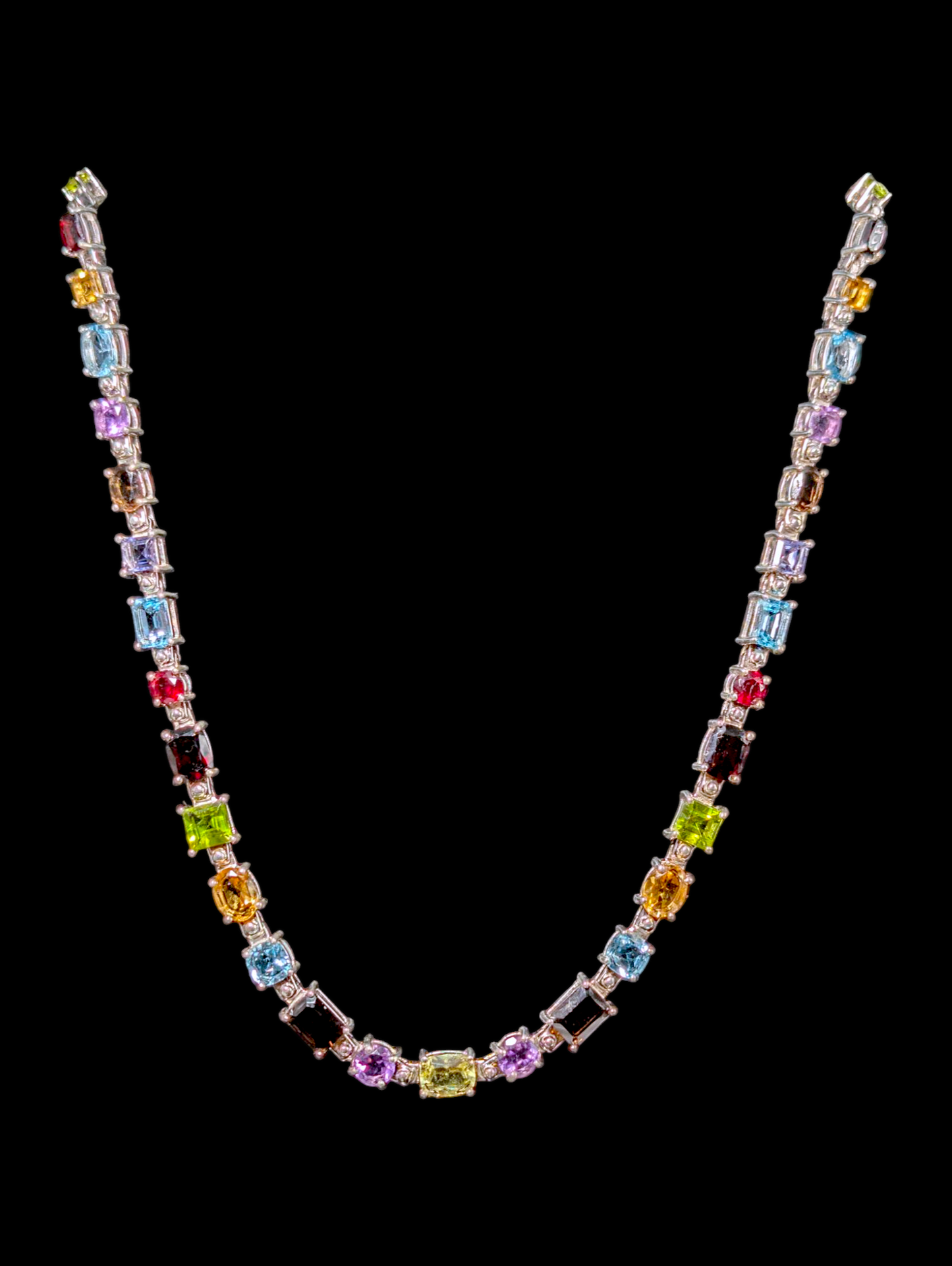 Vintage Gorgeous Faceted Rainbow Genuine Multi-Gemstone Graduating Necklace