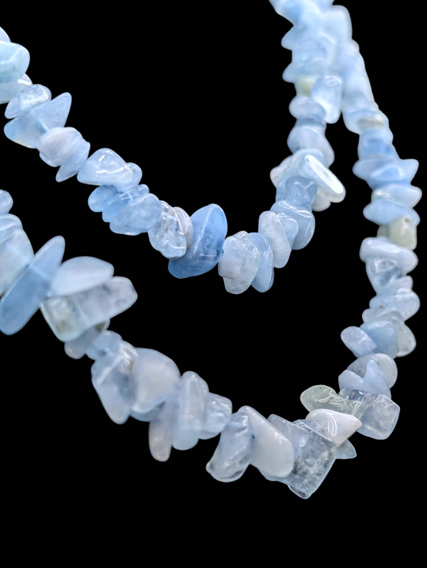 Vintage Continuous Single Strand Polished Earth Mined Genuine Aquamarine Chip Necklace