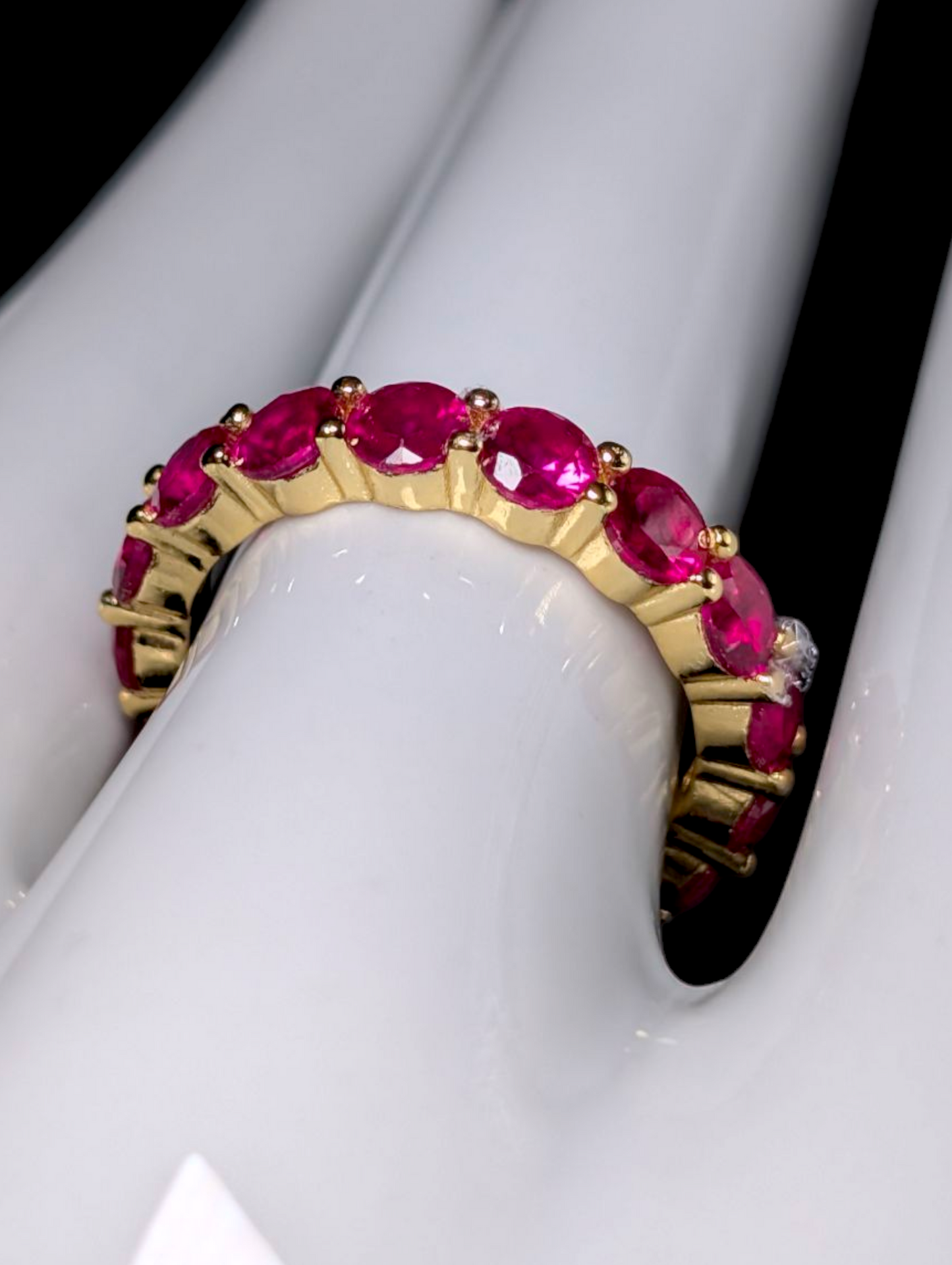 Vintage Inspired Round Cut Eternity Genuine Red Ruby 14k Vermeil Band Ring