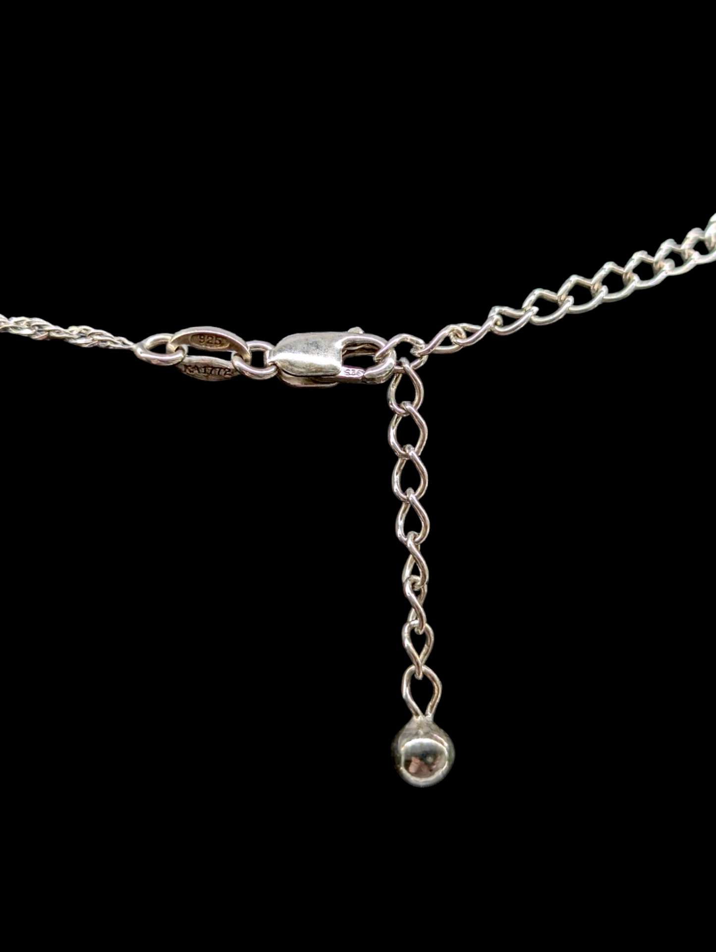 Vintage Sterling Twisted Rope Tahitian Pearl Pendant with Karizia 925 Sterling Silver Chain Necklace