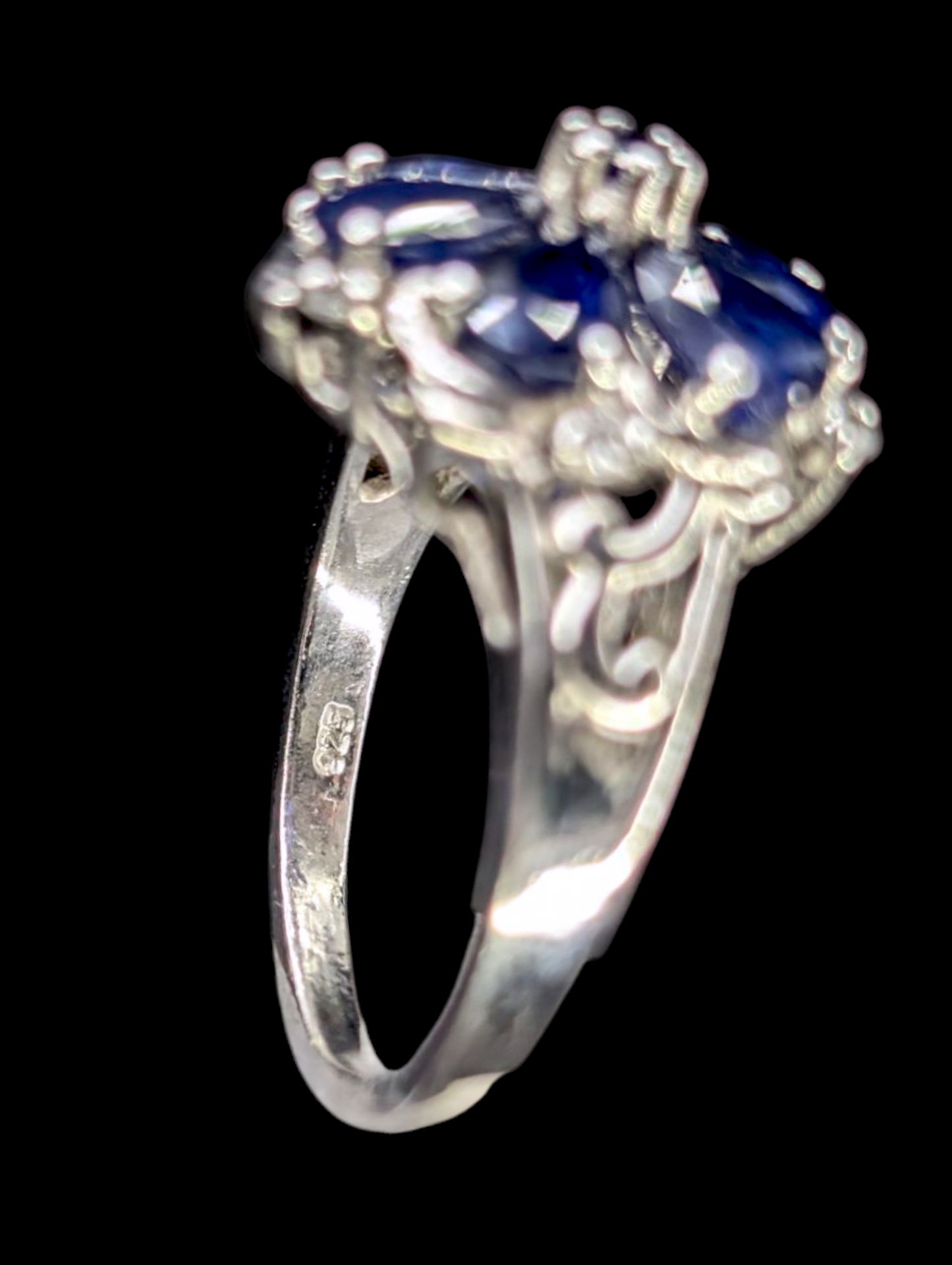 Vintage 2.3+ Carat Genuine Earth Mined Royal Blue Sapphire and Zircon Flower Ring 925 Sterling Silver Ring