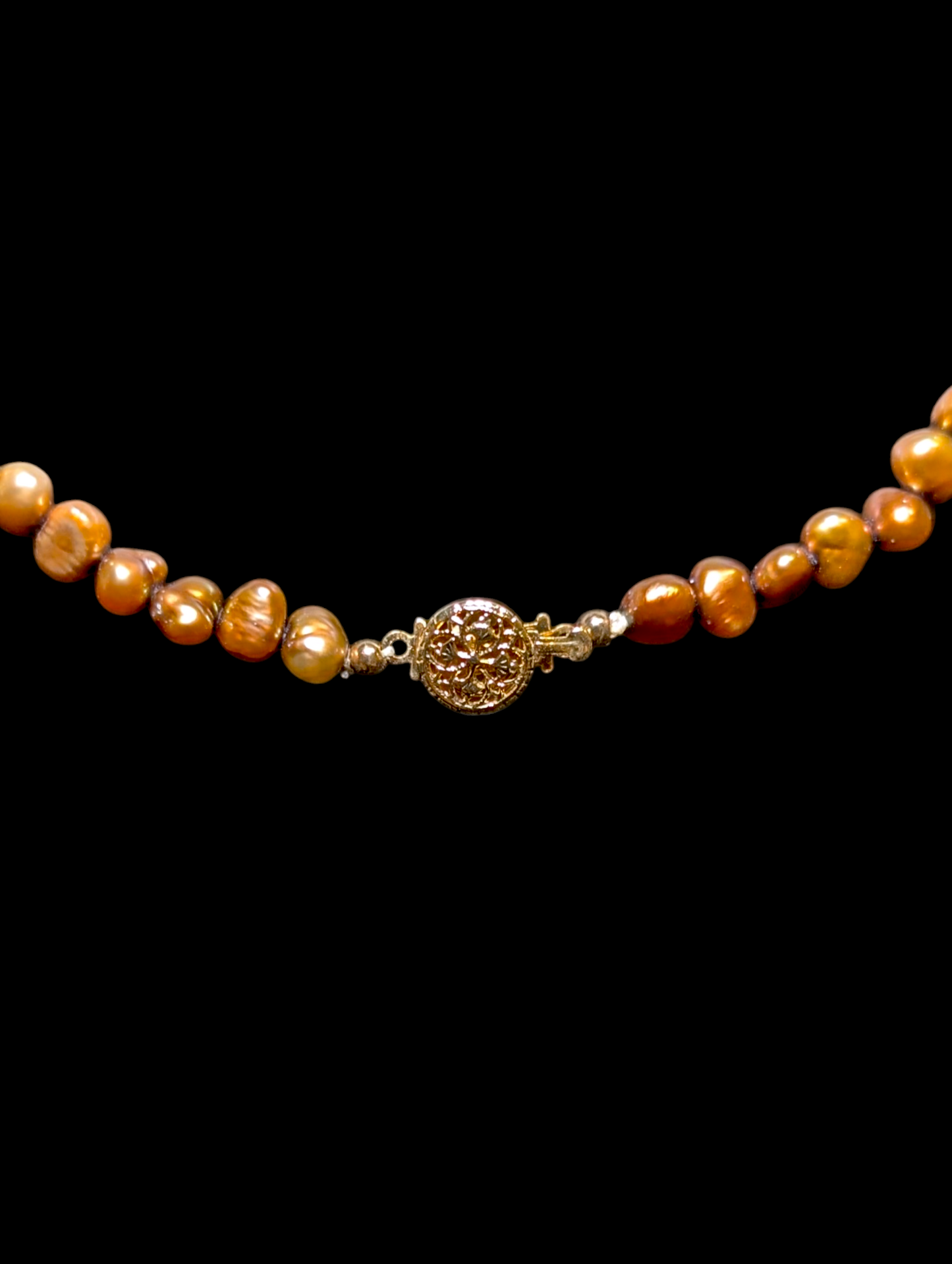 Vintage Genuine Bronze Freshwater Pearl Strand Gold Toned Box Clasp Necklace