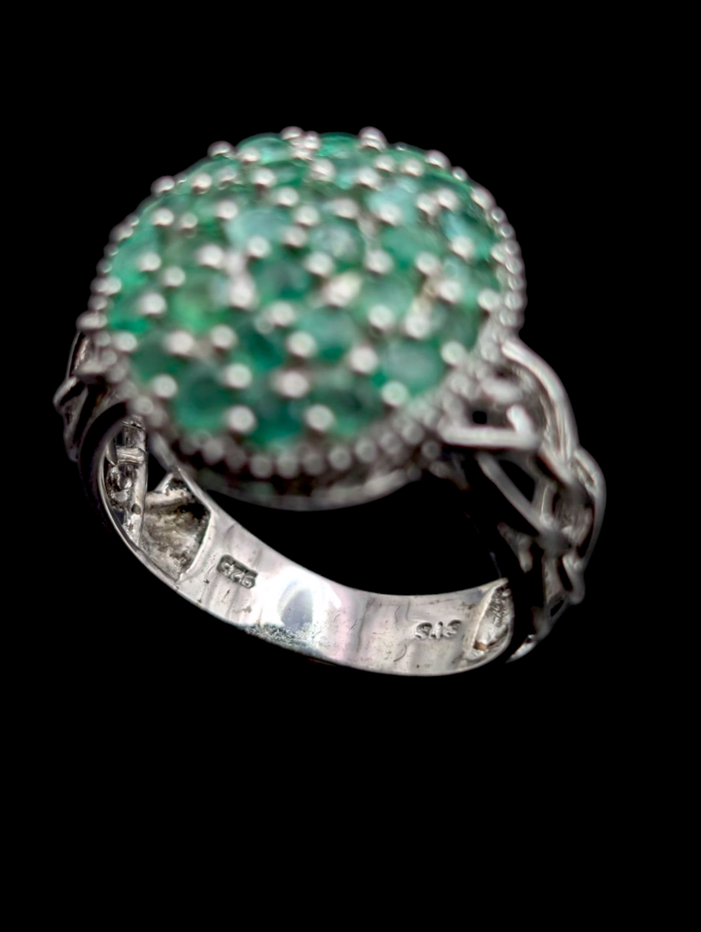 Vintage 2+ Carat Earth Mined Genuine Emerald Cluster Celtic Braid Filigree Sterling Silver Ring