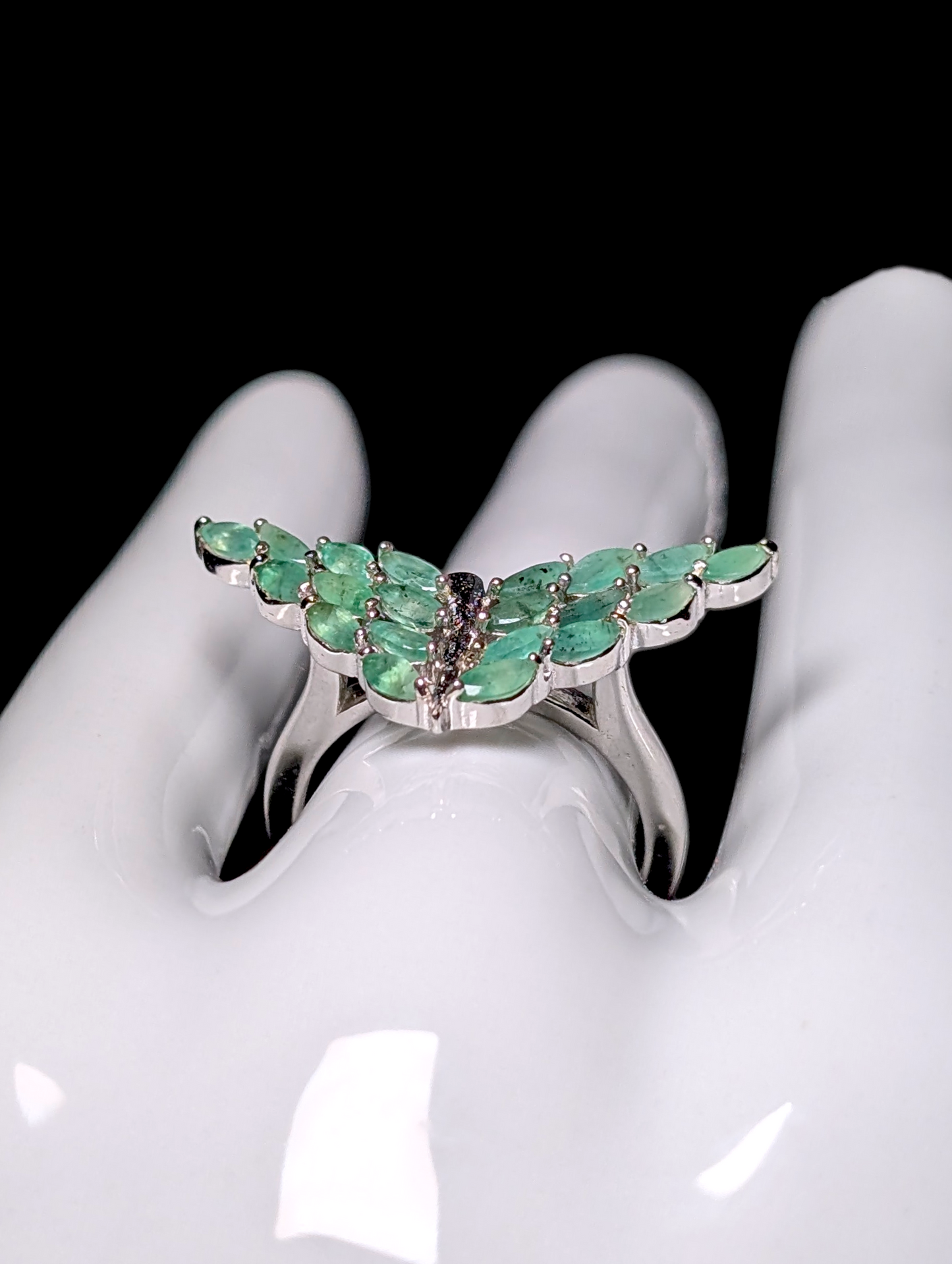 Vintage Inspired Butterfly Genuine Emerald Sterling Silver Ring