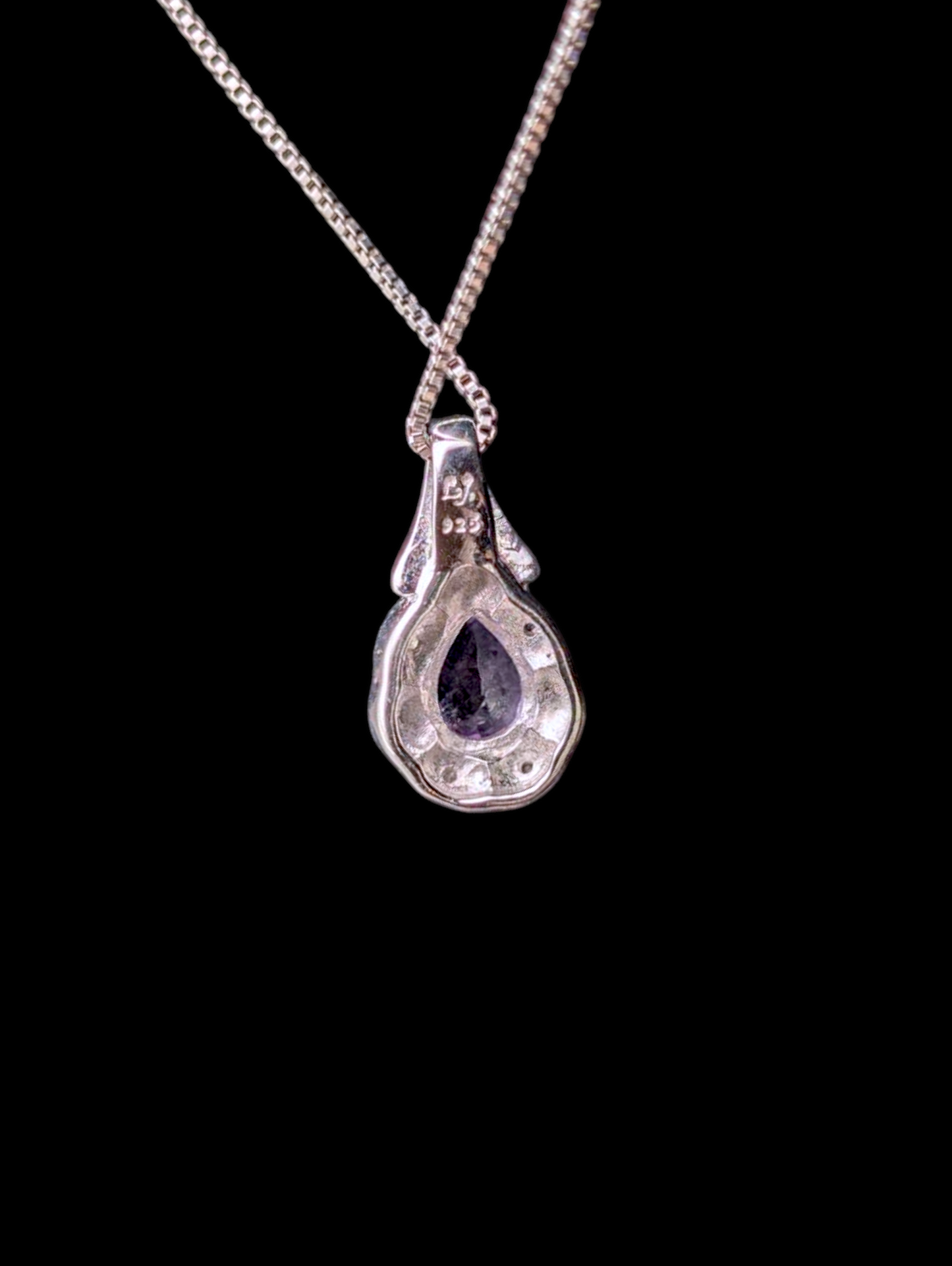 Vintage Dazzling Pear Cut Genuine Lavender Amethyst and Diamond Halo Sterling Silver Pendant