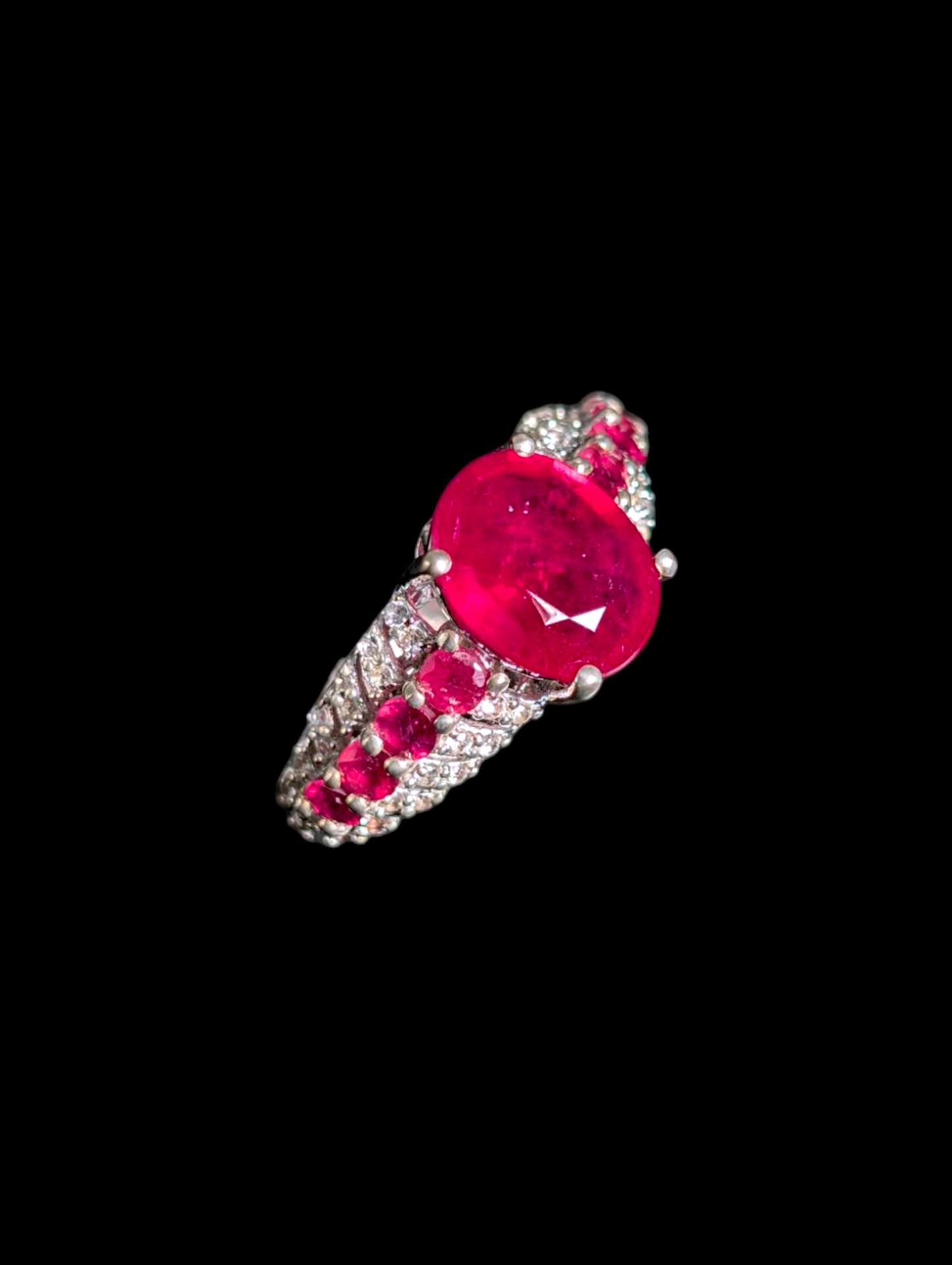 Vintage Oval Cut Solitaire Earth Mined Genuine Ruby and White Topaz Sterling Silver Ring