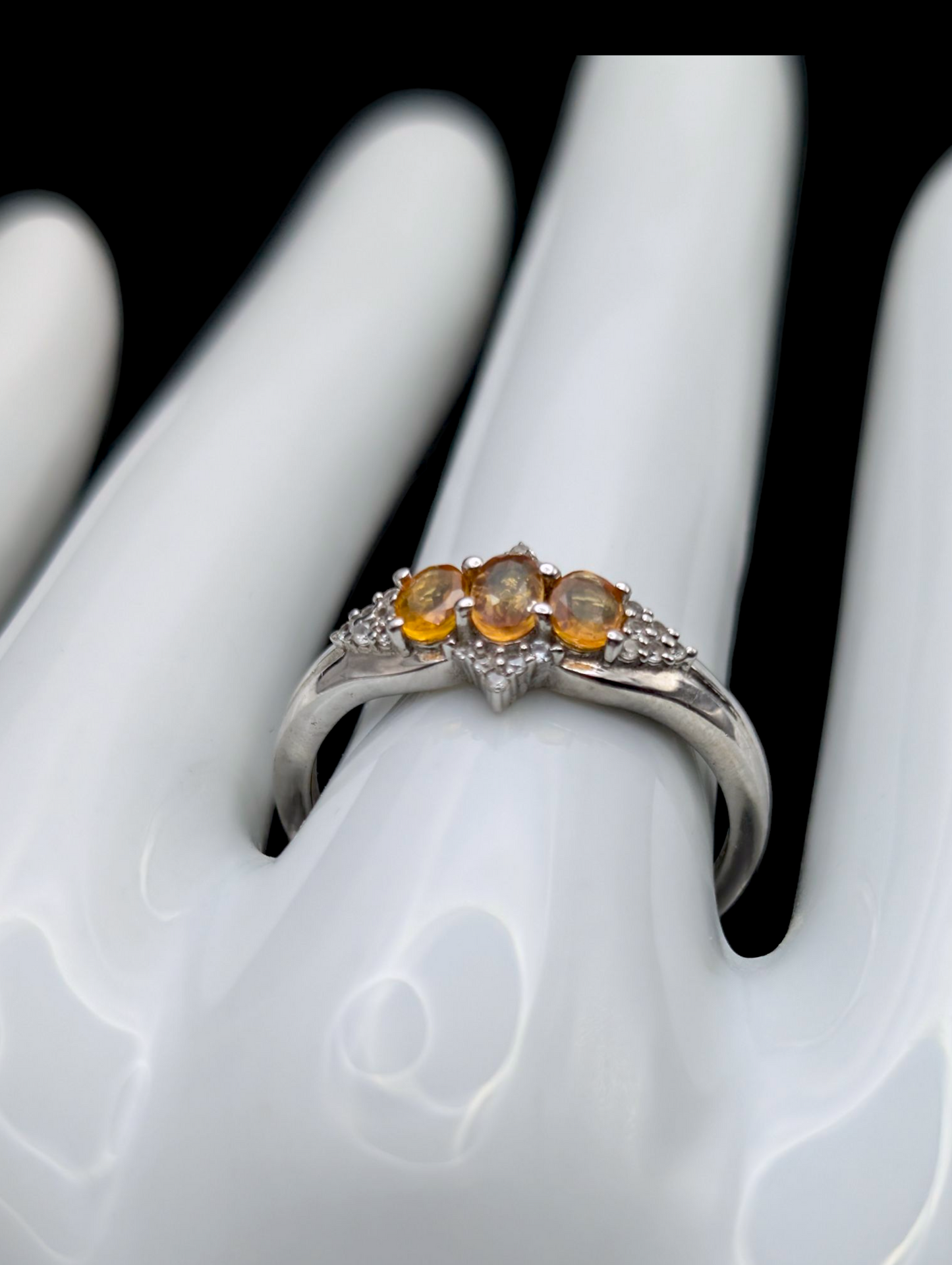 Vintage Elegant Genuine Orange Sapphire and White Topaz Accent Sterling Silver Ring