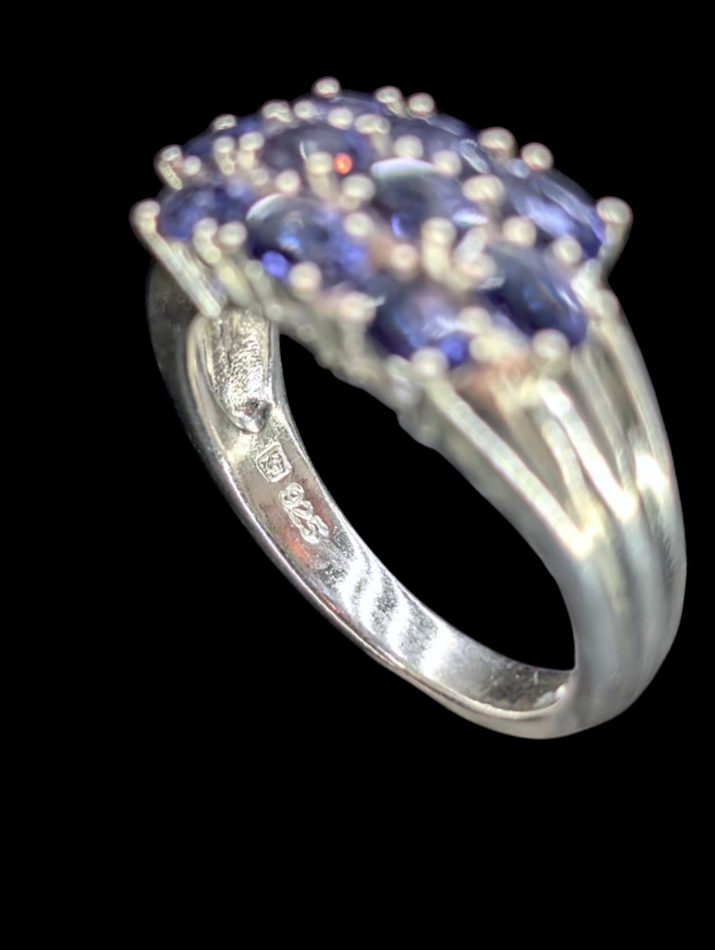 Vintage 2+ Carat Cluster Genuine Tanzanite Sterling Silver Ring
