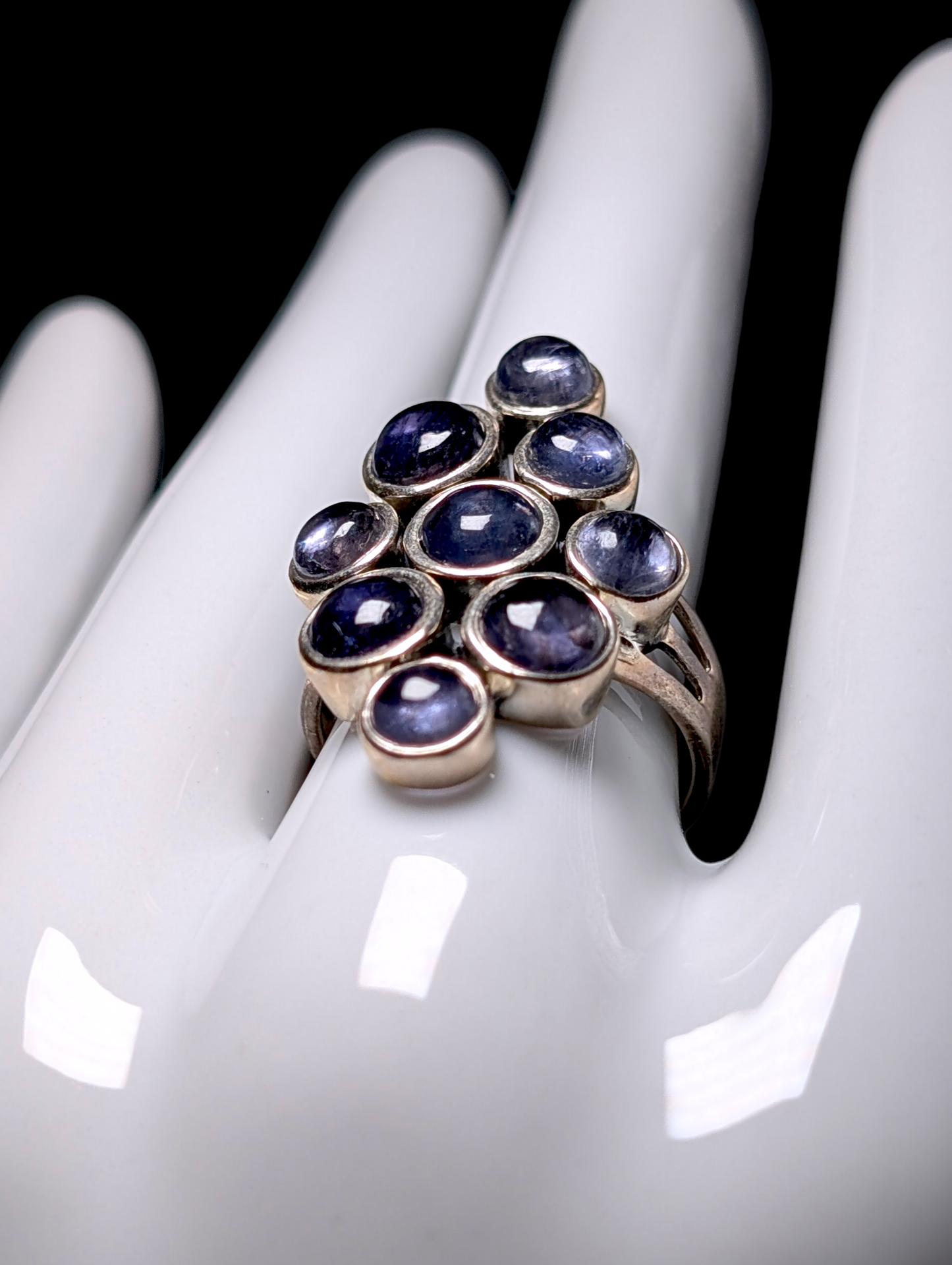 Vintage Bezel Set Cluster Earth Mined Genuine Tanzanite Sterling Silver Mod Ring