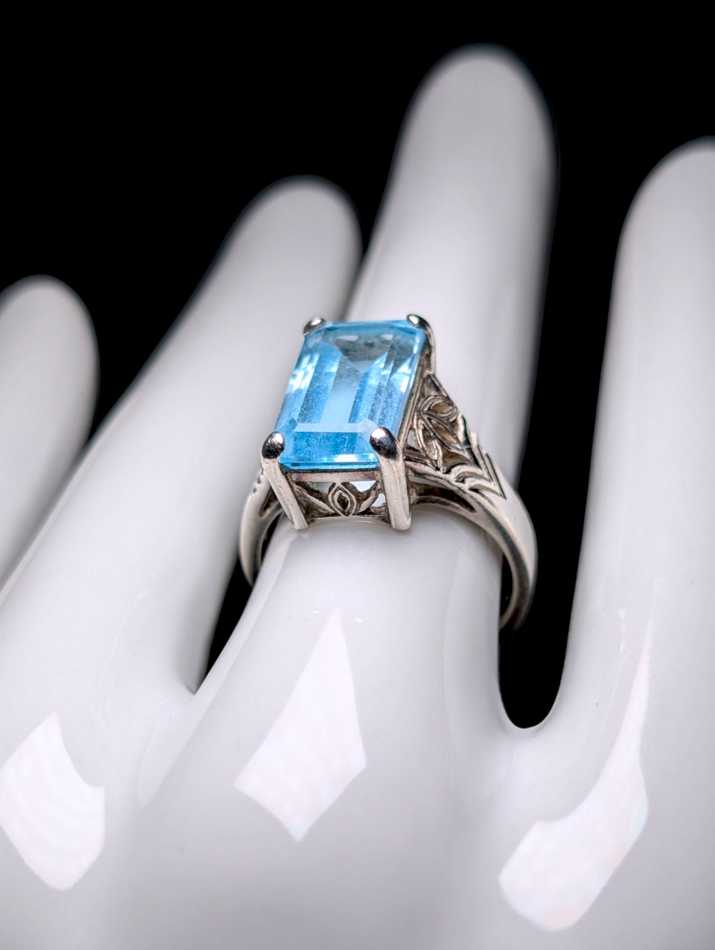 Vintage 6+ Carat Genuine Blue Topaz Sterling Silver Statement Ring