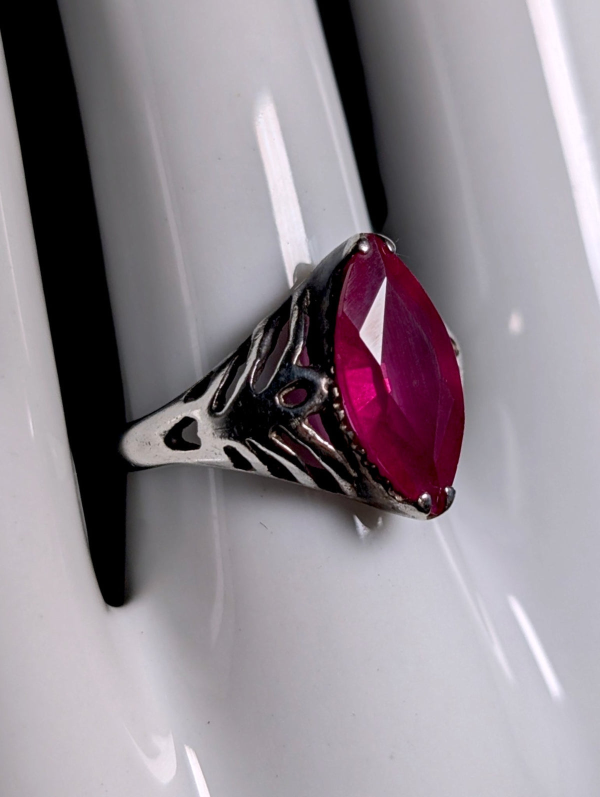 Antique Edwardian Marquise Cut Genuine Ruby Solitaire Ring