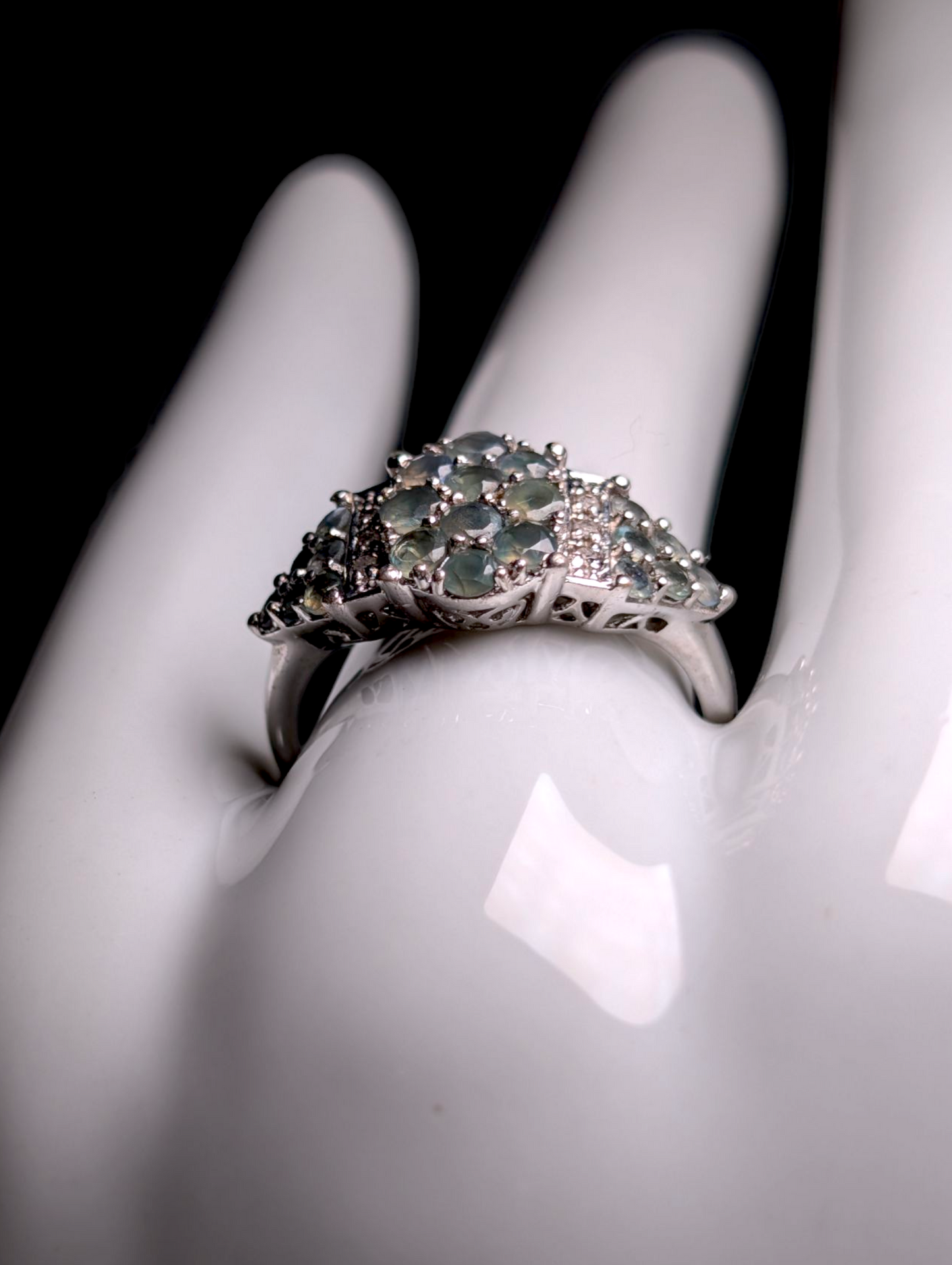Vintage Cluster Earth Mined Genuine Narsipatnam Alexandrite and Diamond Accented Sterling Silver Ring