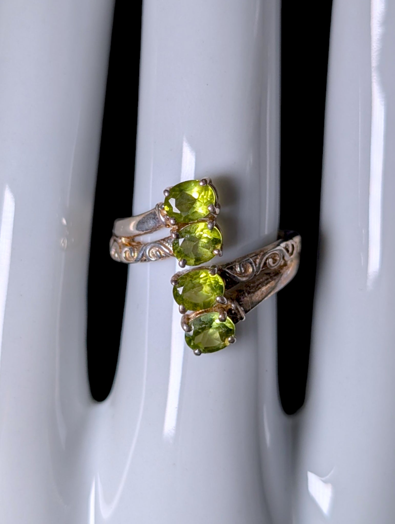 Vintage 4 Stone Genuine Peridot Antique Gold Tone over Sterling