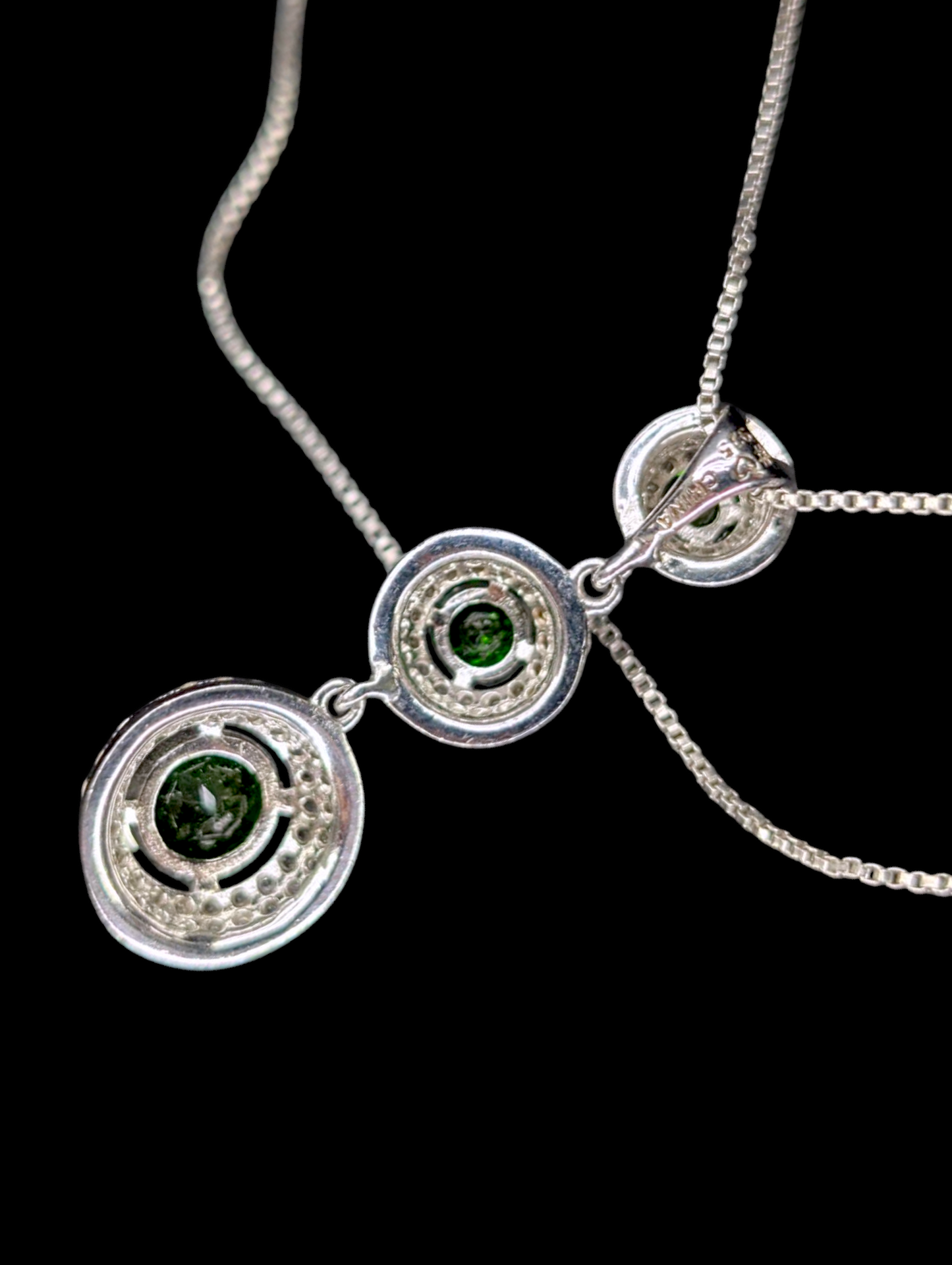 Vintage Inspired Genuine Russian Chrome Diopside and Zircon Halo Rhodium over Sterling Silver Pendant