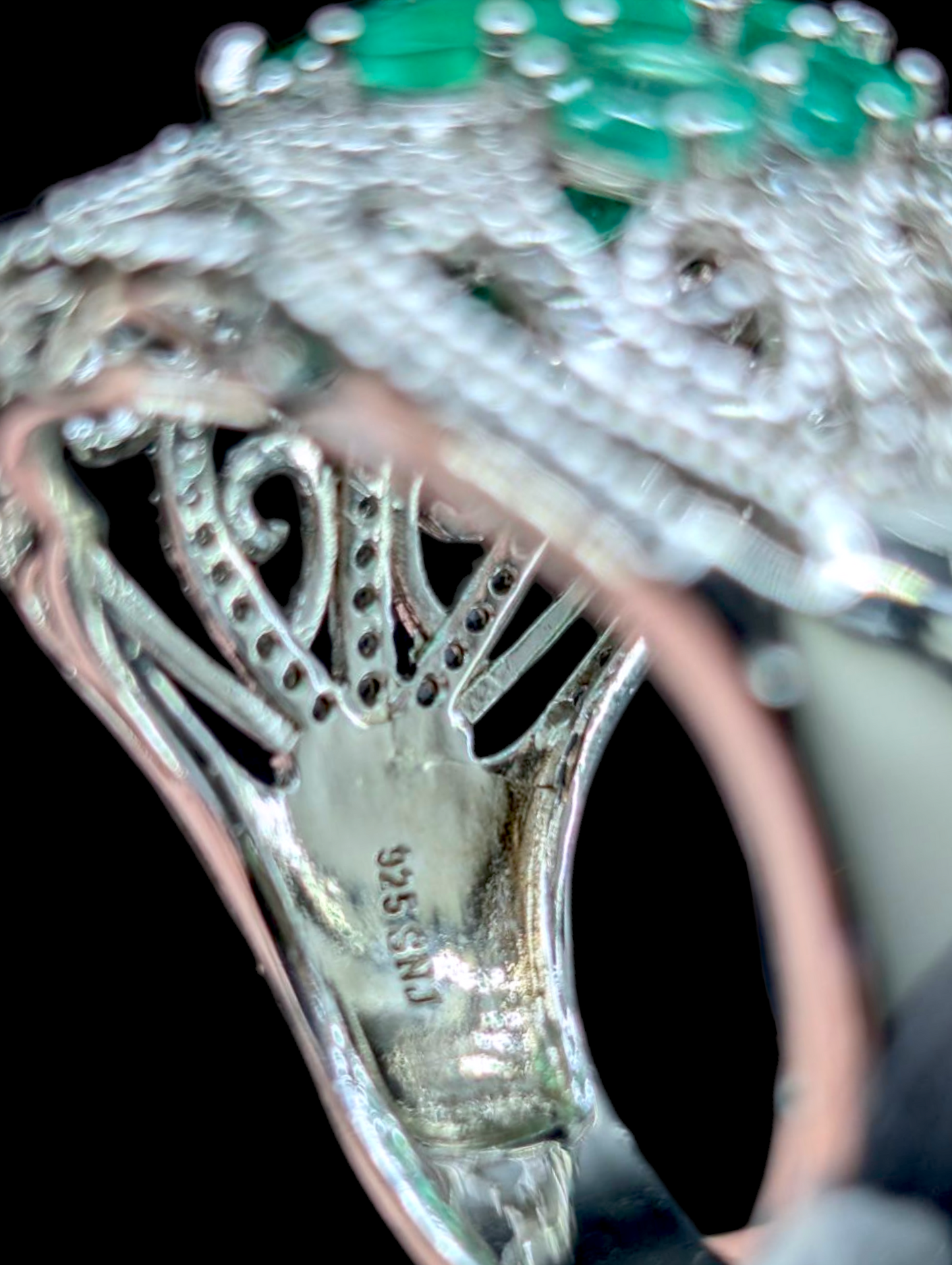 Vintage Inspired 4.6 Carat Earth Mined Genuine Emerald Cluster and White Topaz Filigree Sterling Silver Ring