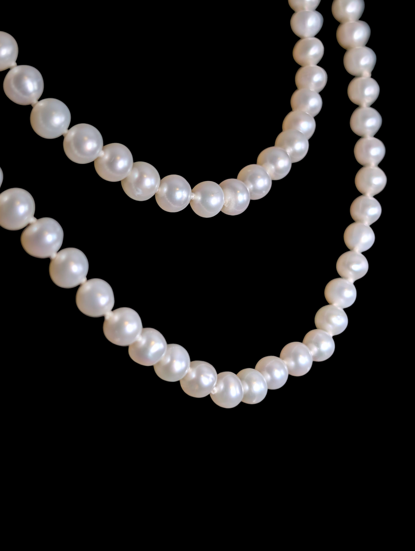 Vintage 35" Long White Hand Knotted Genuine Freshwater Pearl Round Shape Continuous Single Strand Necklace