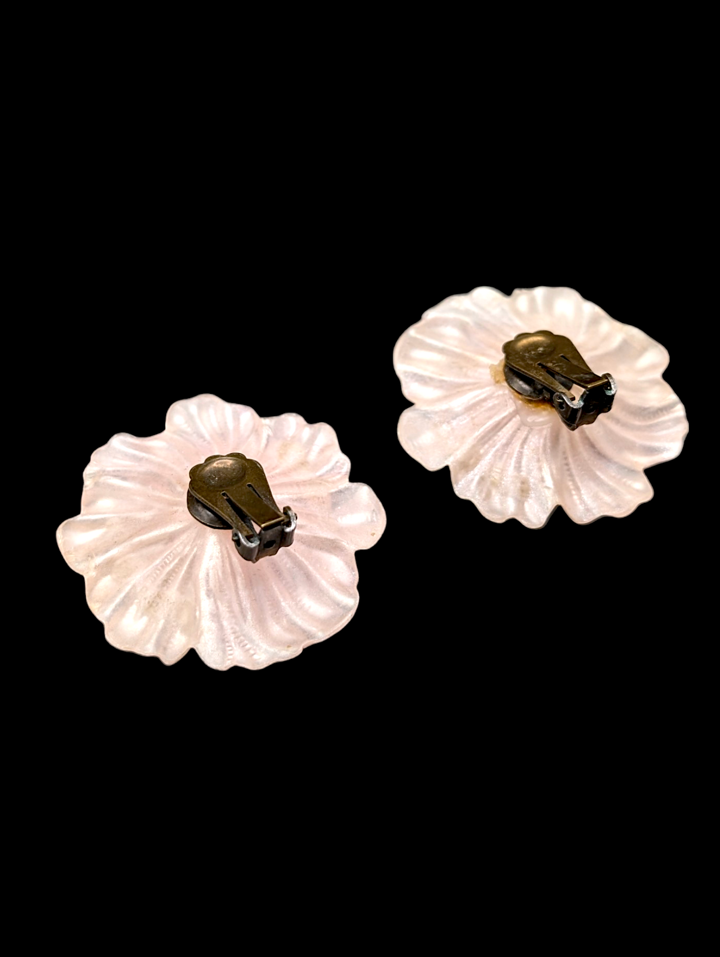 1950s Large Pink and Gold Flower Earrings with Aurora Borealis Rhinestones