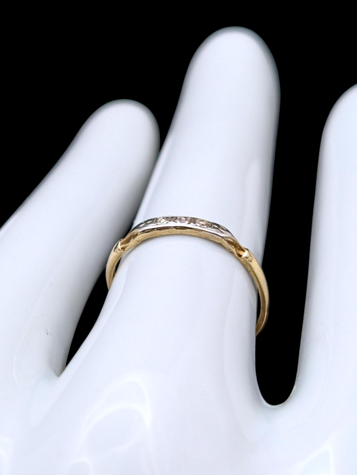 Antique Dainty Solid 14k Gold and Platinum Earth Mined Genuine Diamond Trilogy Wedding Band Ring