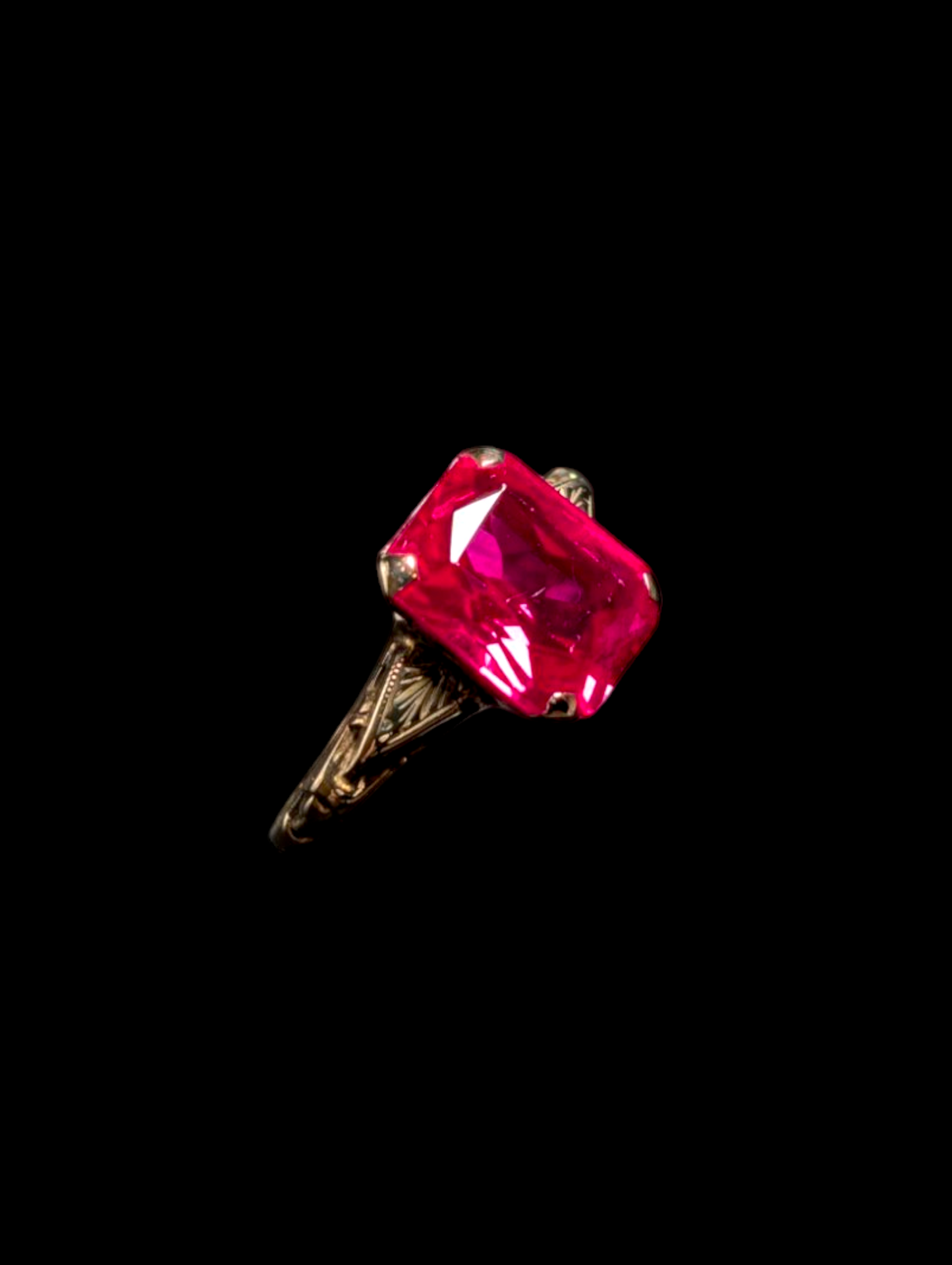 Antique Edwardian 3.5 Carat 10k Solid Yellow Gold Genuine Ruby Radiant Emerald Cut Solitaire Ring