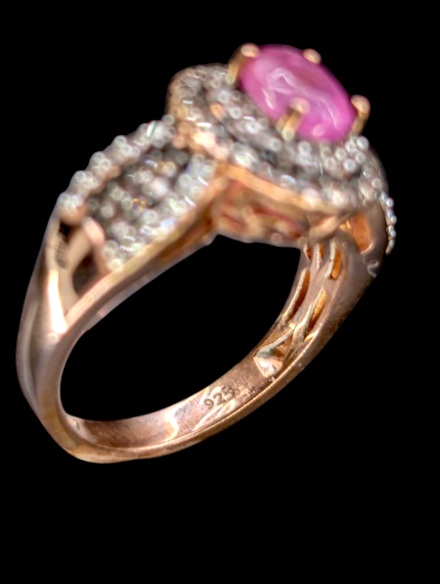 Vintage D'Joy Earth Mined Genuine Ruby Solitaire with Citrine and White Topaz Double Halo Rose Gold over Sterling Silver Ring