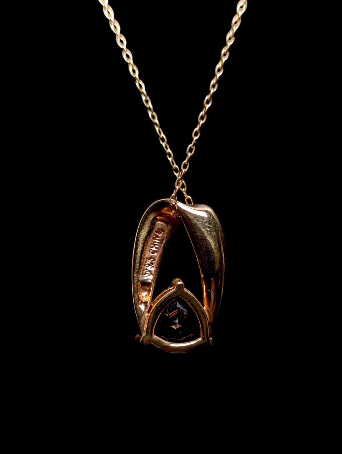 Vintage Trillion Cut Genuine Royal Blue Sapphire 18k Yellow Gold over Sterling Pendant