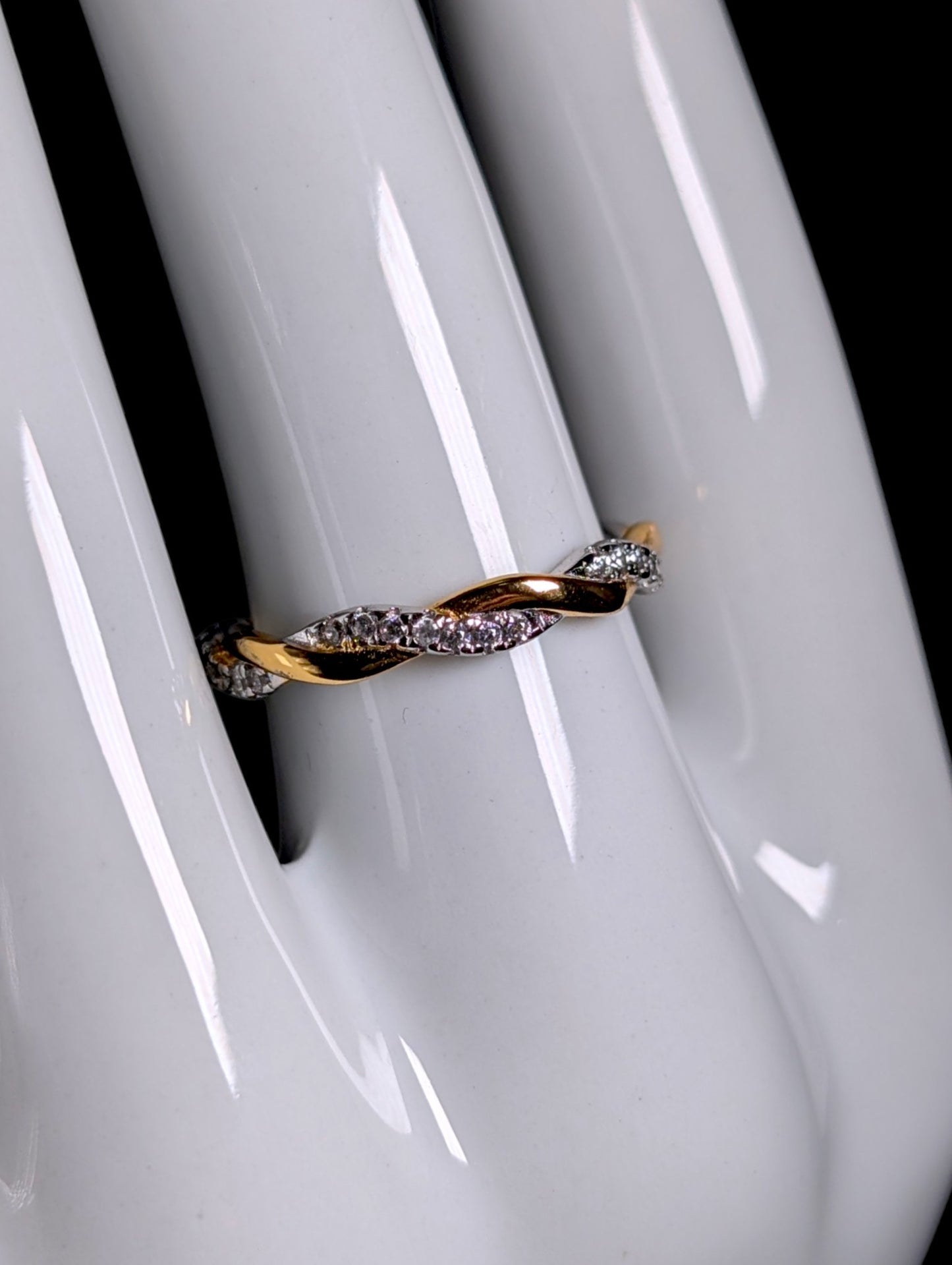 Vintage Twisted Gold and Silver Simulated Diamond Eternity Ring