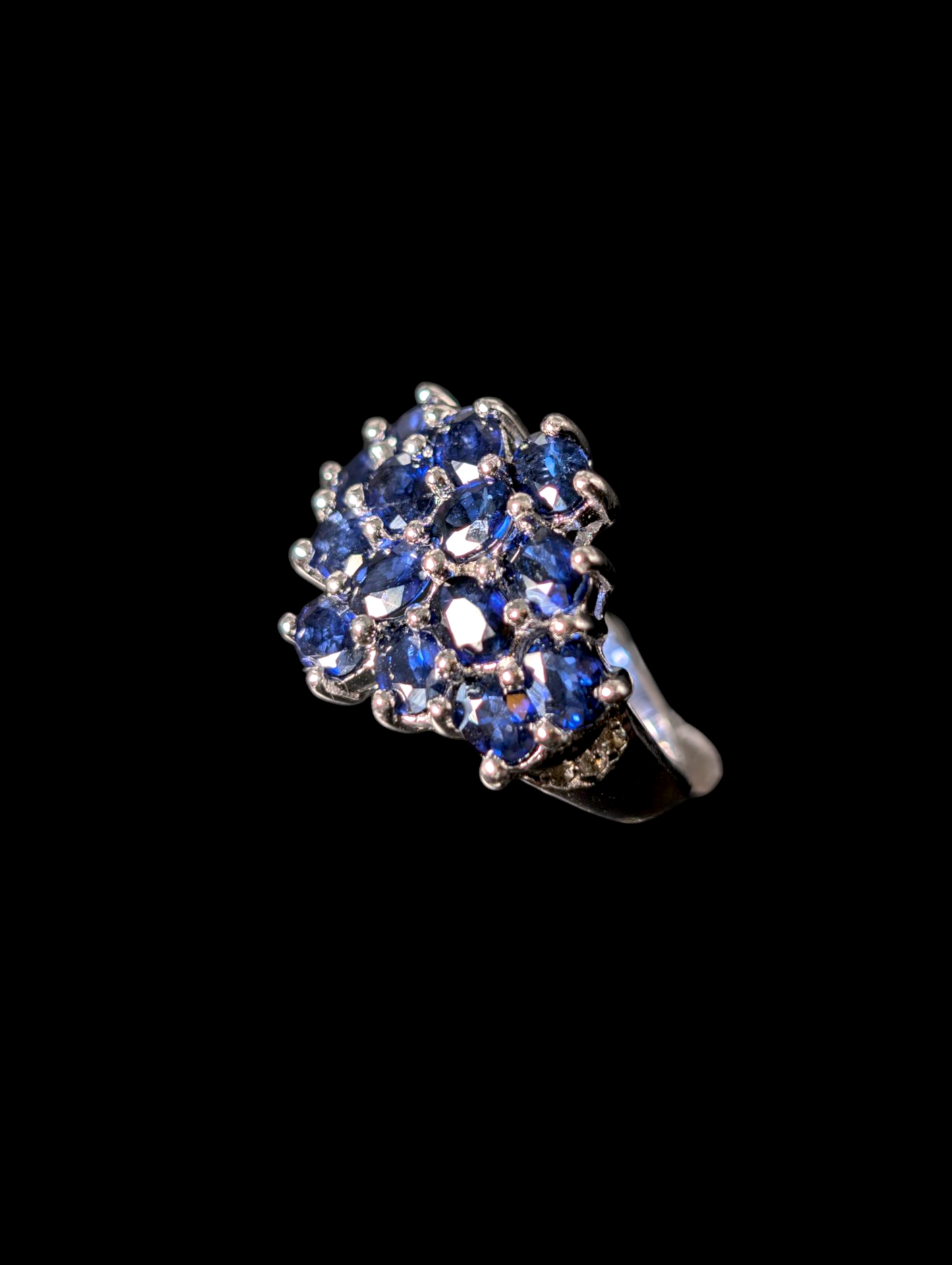 Vintage Cluster Genuine Kyanite and White Zircon Sterling Silver Ring