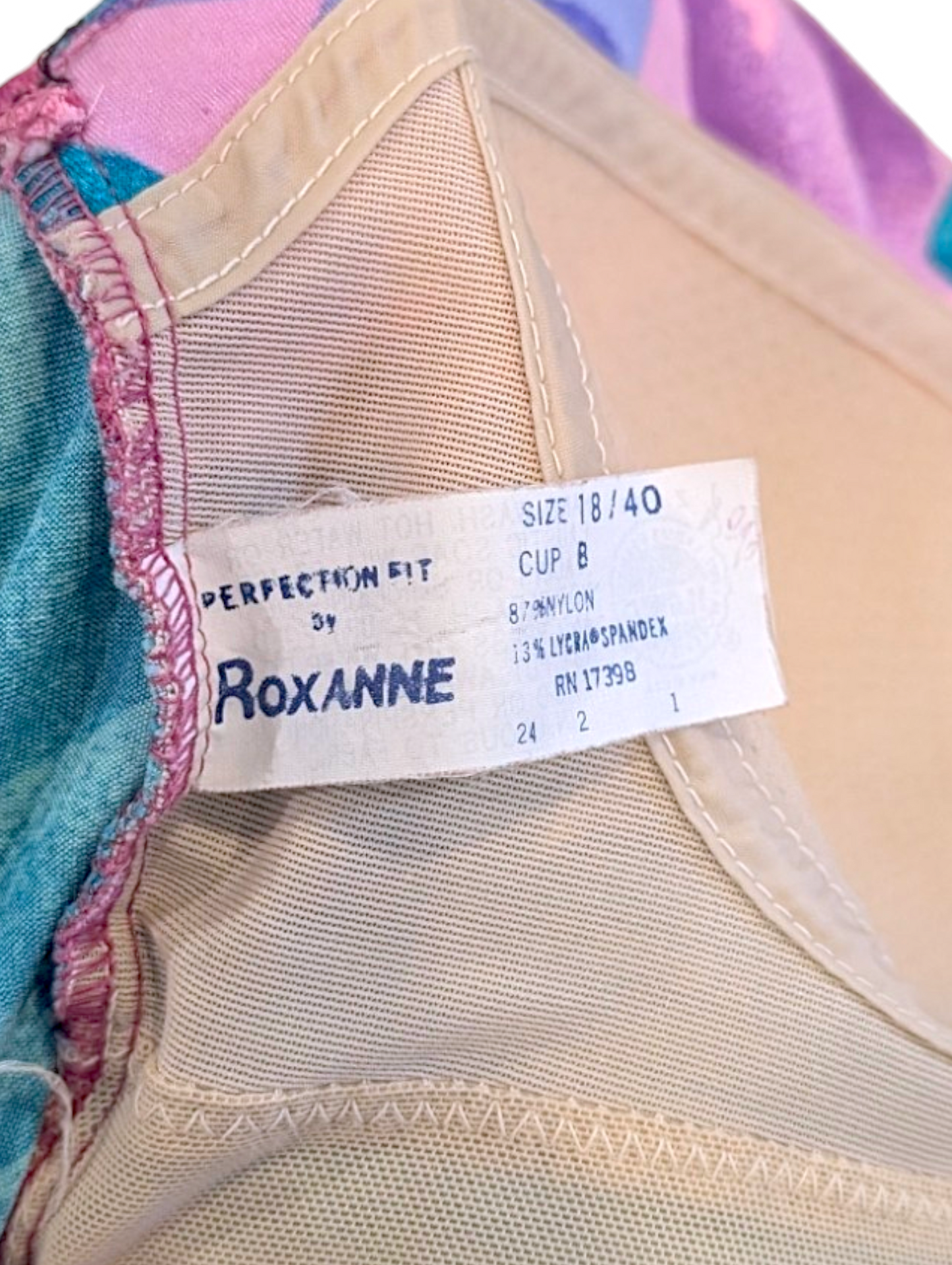 Vintage Pink Floral Rouched Perfect Fit by Roxanne Sheath Style One Piece Bathing Suit