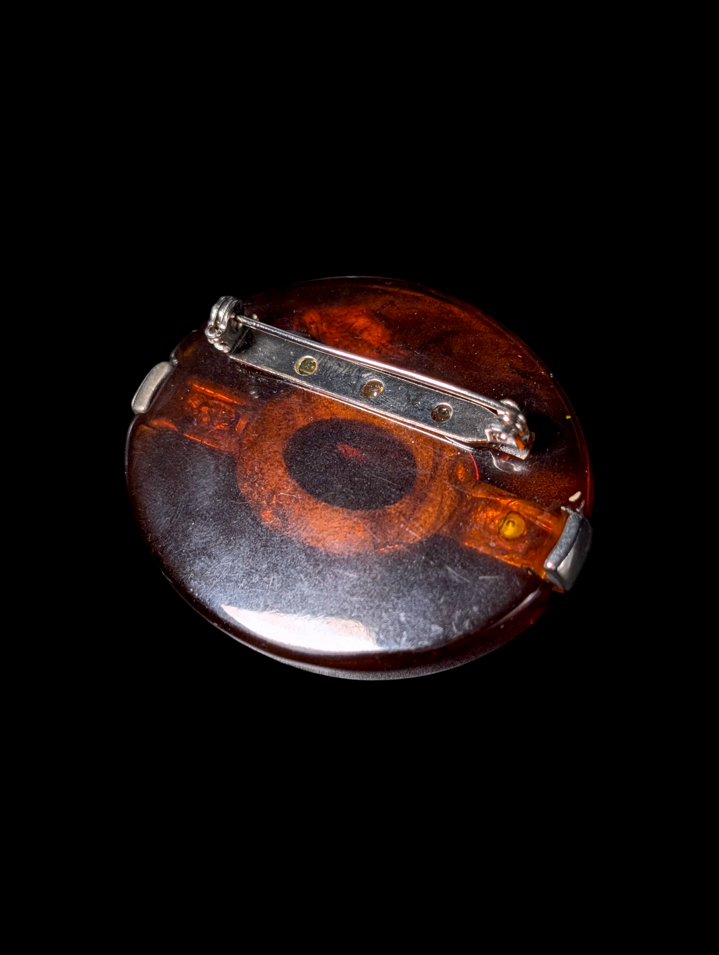 Vintage Oval Lucite Tortoise Shell and Silver Toned Brooch Pin
