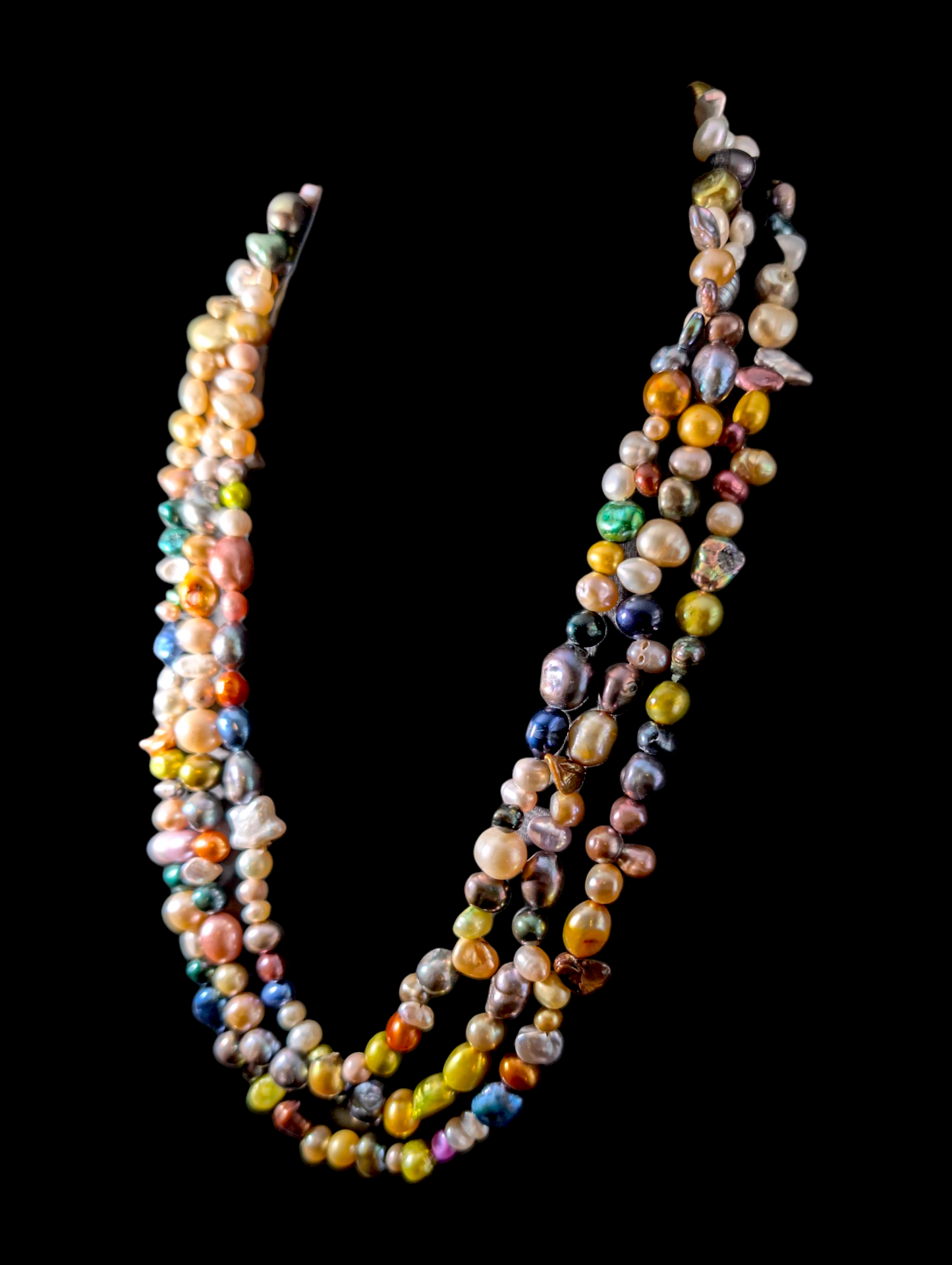 Vintage Eclectic Endless Multicolor Genuine Freshwater Pearl 64" Long Single Continuous Strand Necklace
