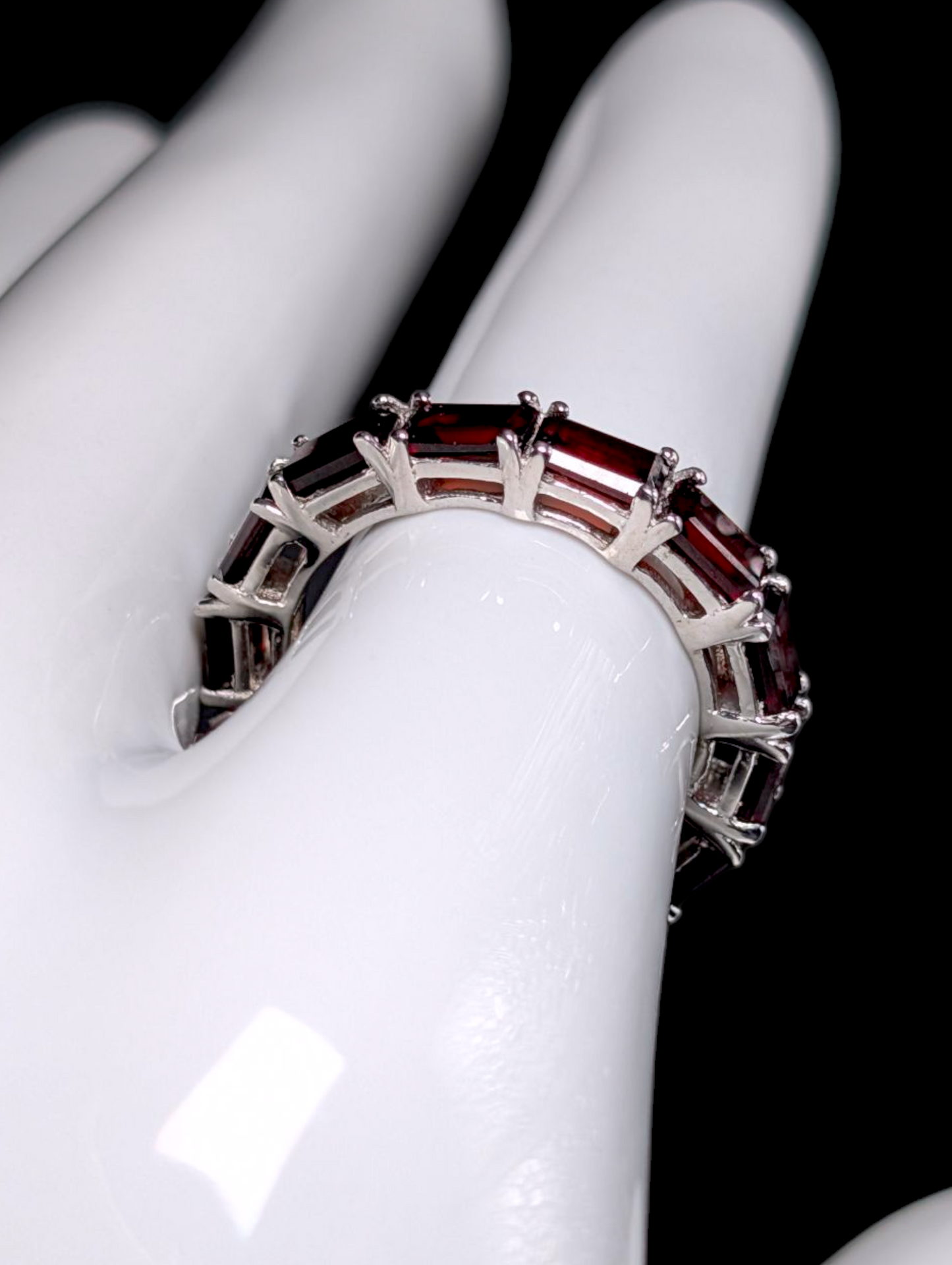 Vintage Baguette Cut Genuine Garnet Eternity Band Sterling Silver Ring