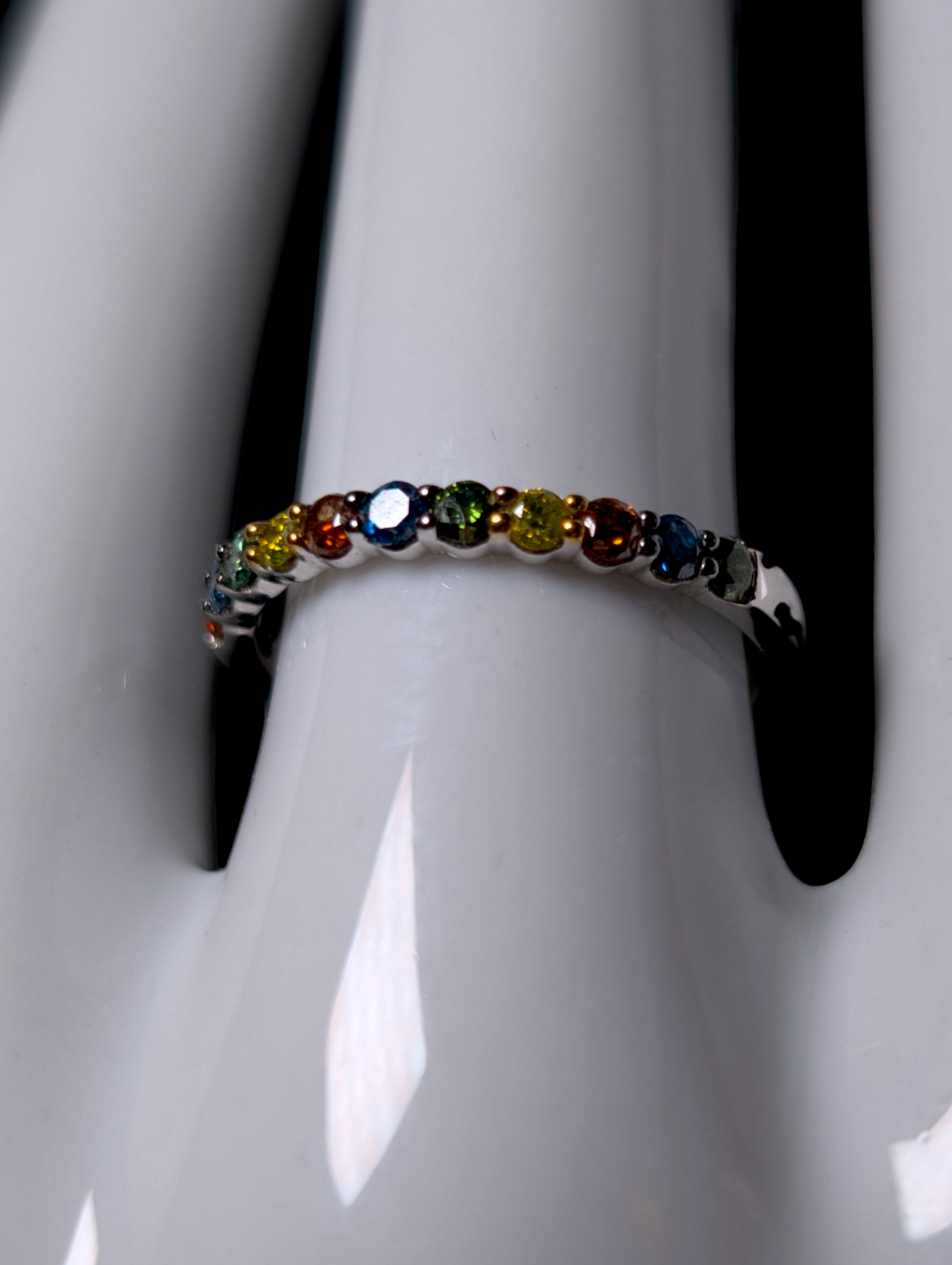 Vintage Half Eternity Multi Color Genuine Diamond Sterling Silver Stackable Ring Band