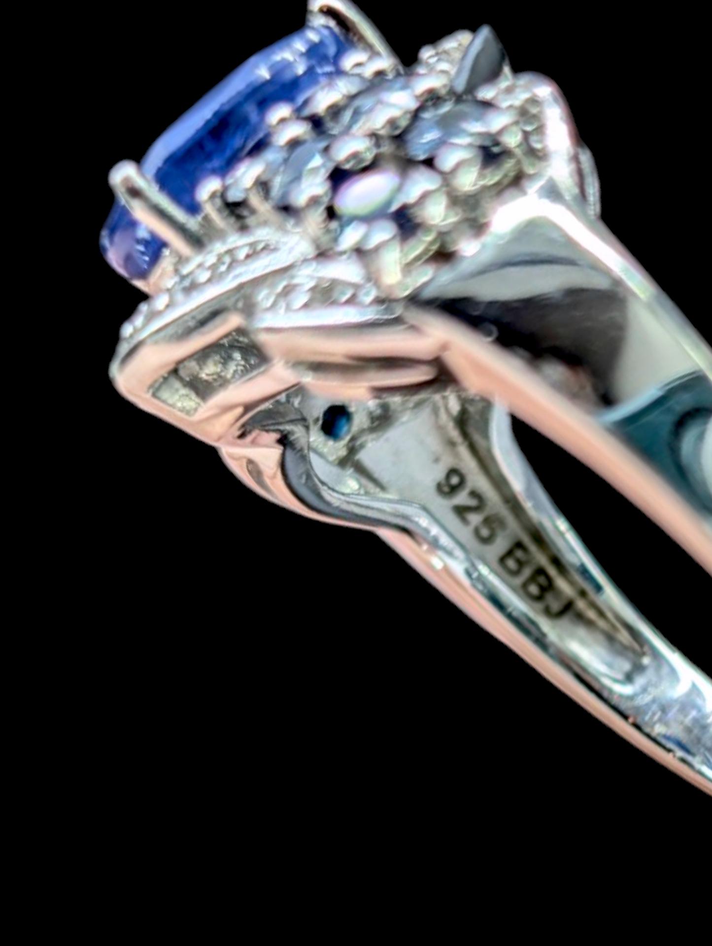 Vintage London Blue Earth Mined Genuine Sapphire Solitaire and White Topaz Sterling Silver Ring