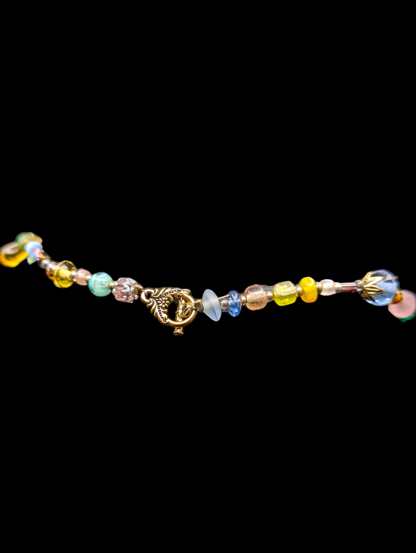Vintage Multicolor Mixed Gemstone and Crystal Necklace with Filigree Pendant